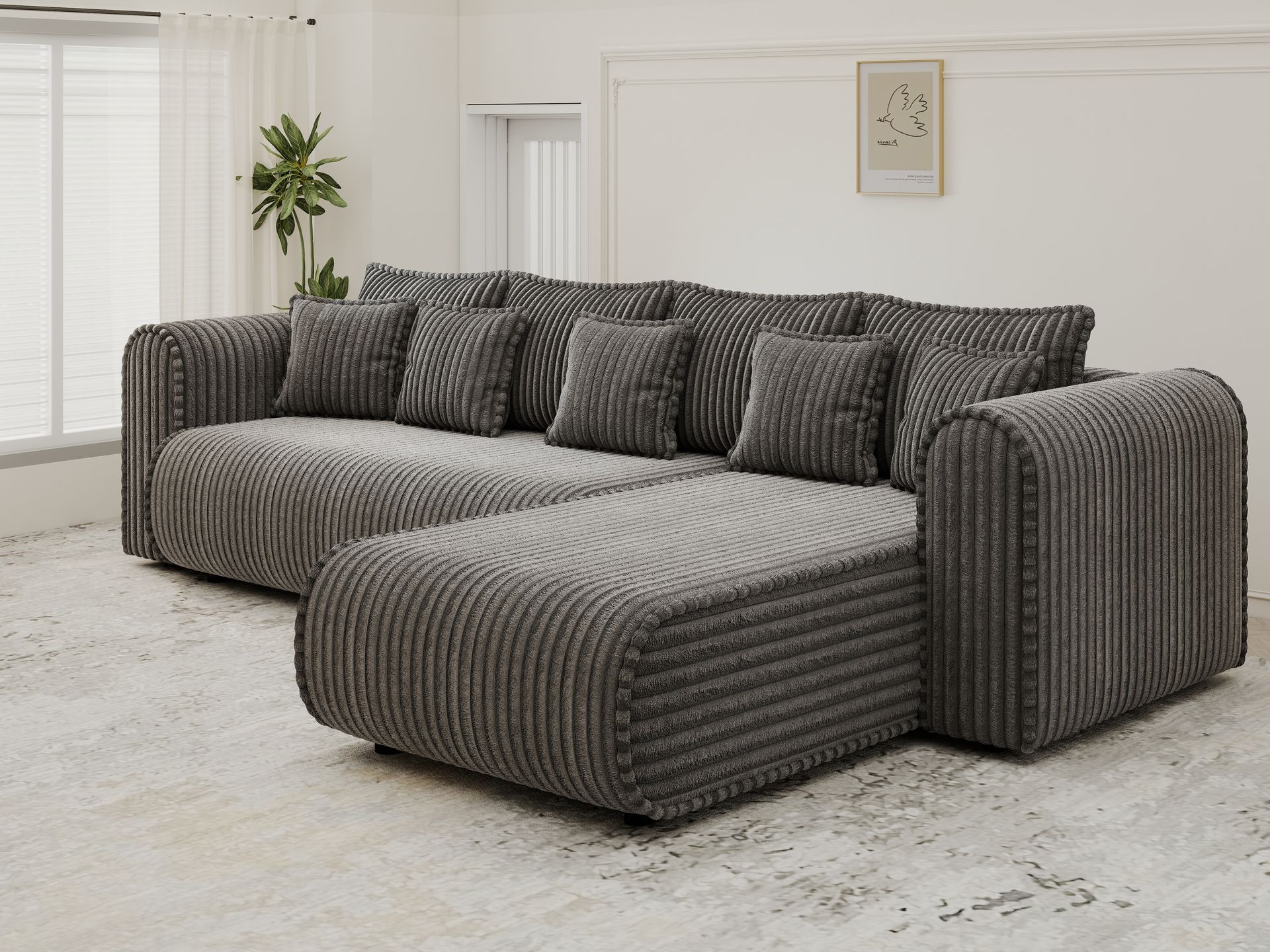 Colțar extensibil dumonde cu ladă de depozitare si sezut confortabil din spuma high-density, Monaco XL Tilia Grafit II 340x185 cm
