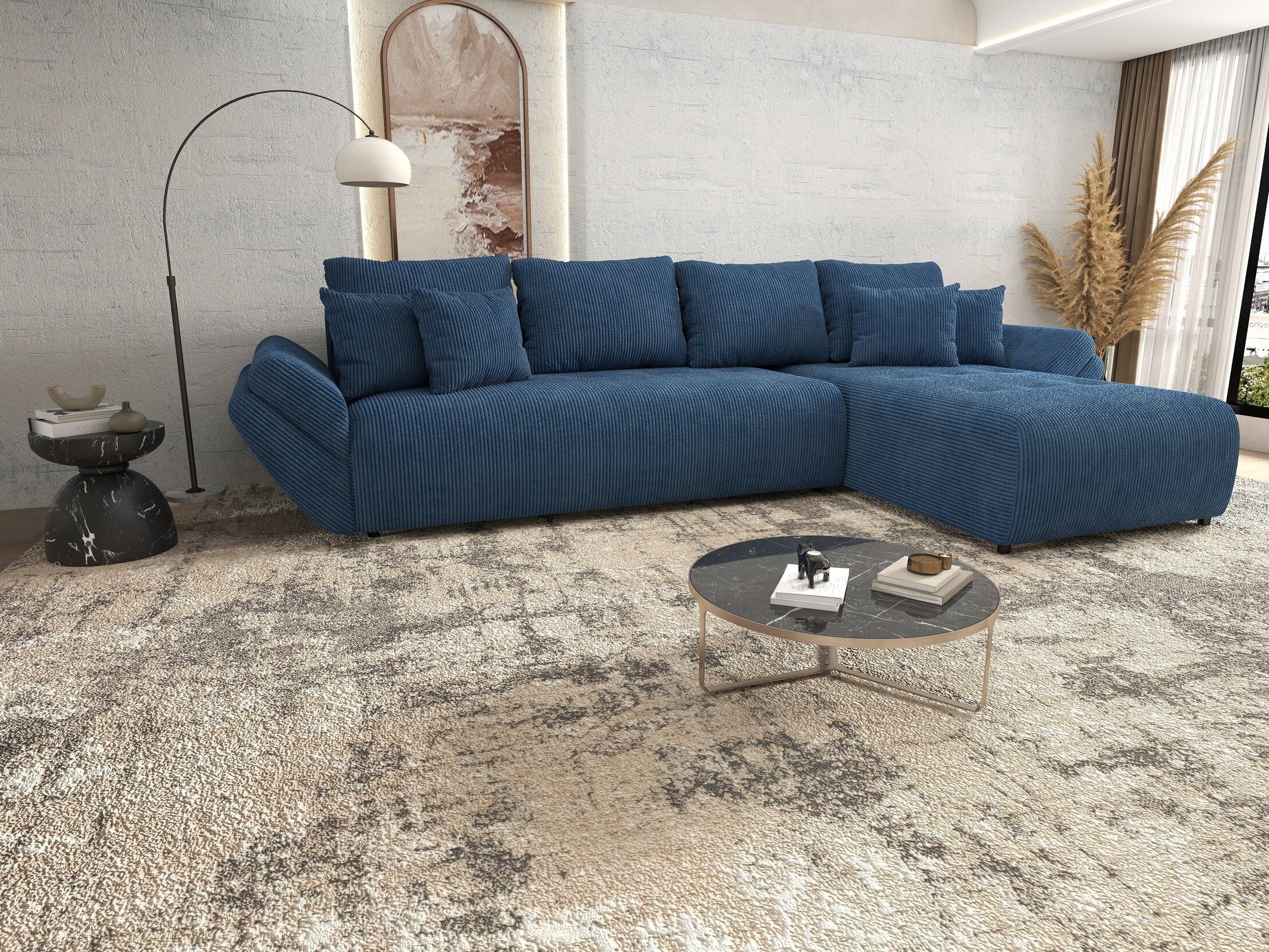 Colțar extensibil dumonde cu ladă de depozitare si sezut confortabil din spuma high-density, Berlin XL Zoom Blue 350x185 cm II