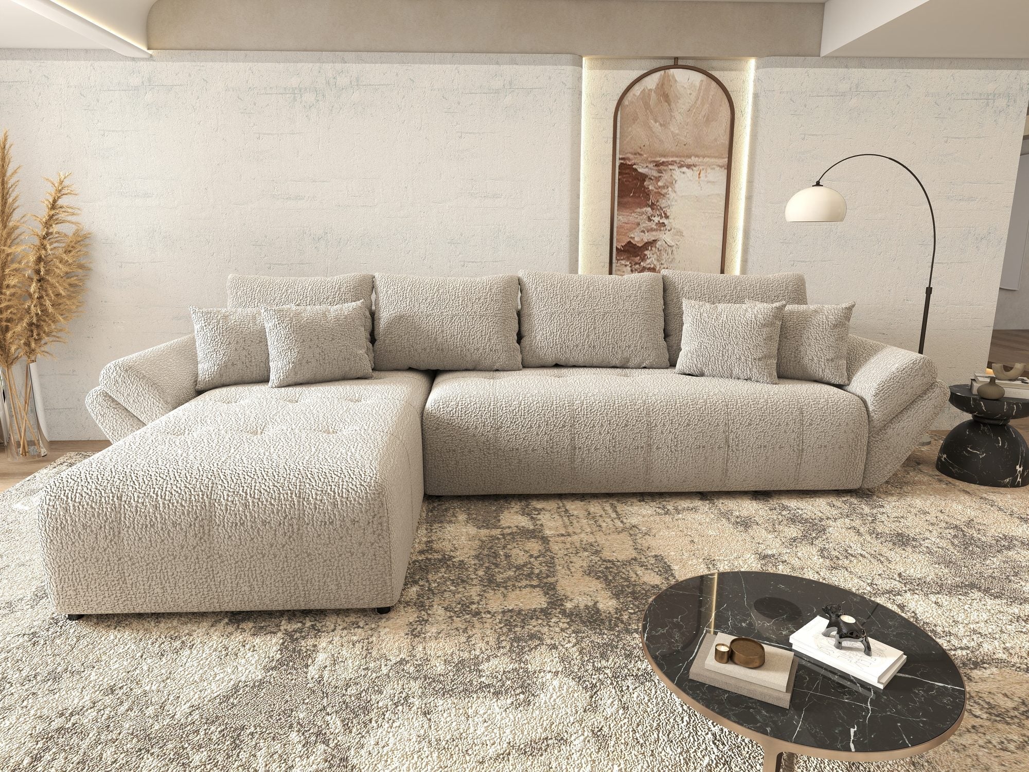 Colțar extensibil dumonde cu ladă de depozitare si sezut confortabil din spuma high-density, Berlin XL Jaguar Gri 19 350x185 cm