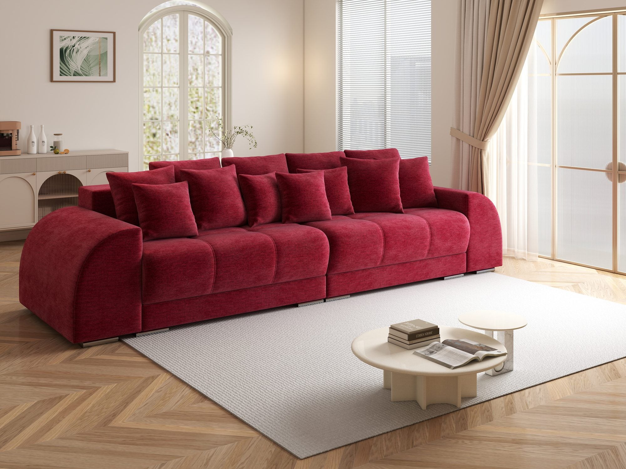 Canapea extensibilă dumonde cu 2 lăzi de depozitare si sezut confortabil din spuma high-density, Verona Monolith Rosu 59 310x100 cm