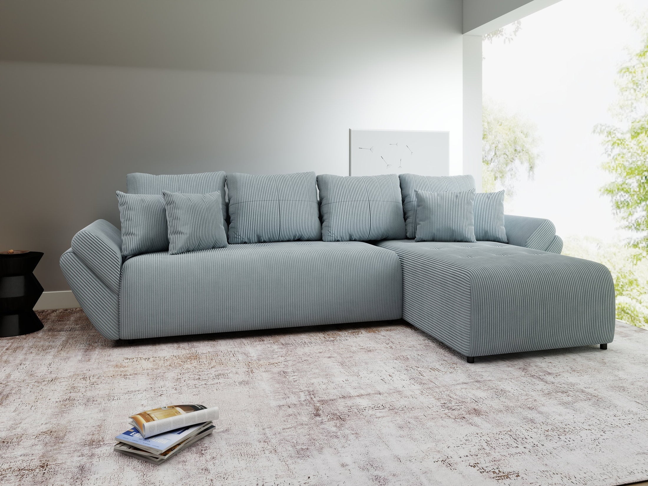 Colțar extensibil dumonde cu ladă de depozitare si sezut confortabil din spuma high-density, Berlin XL Zoom Grey II 350x185 cm