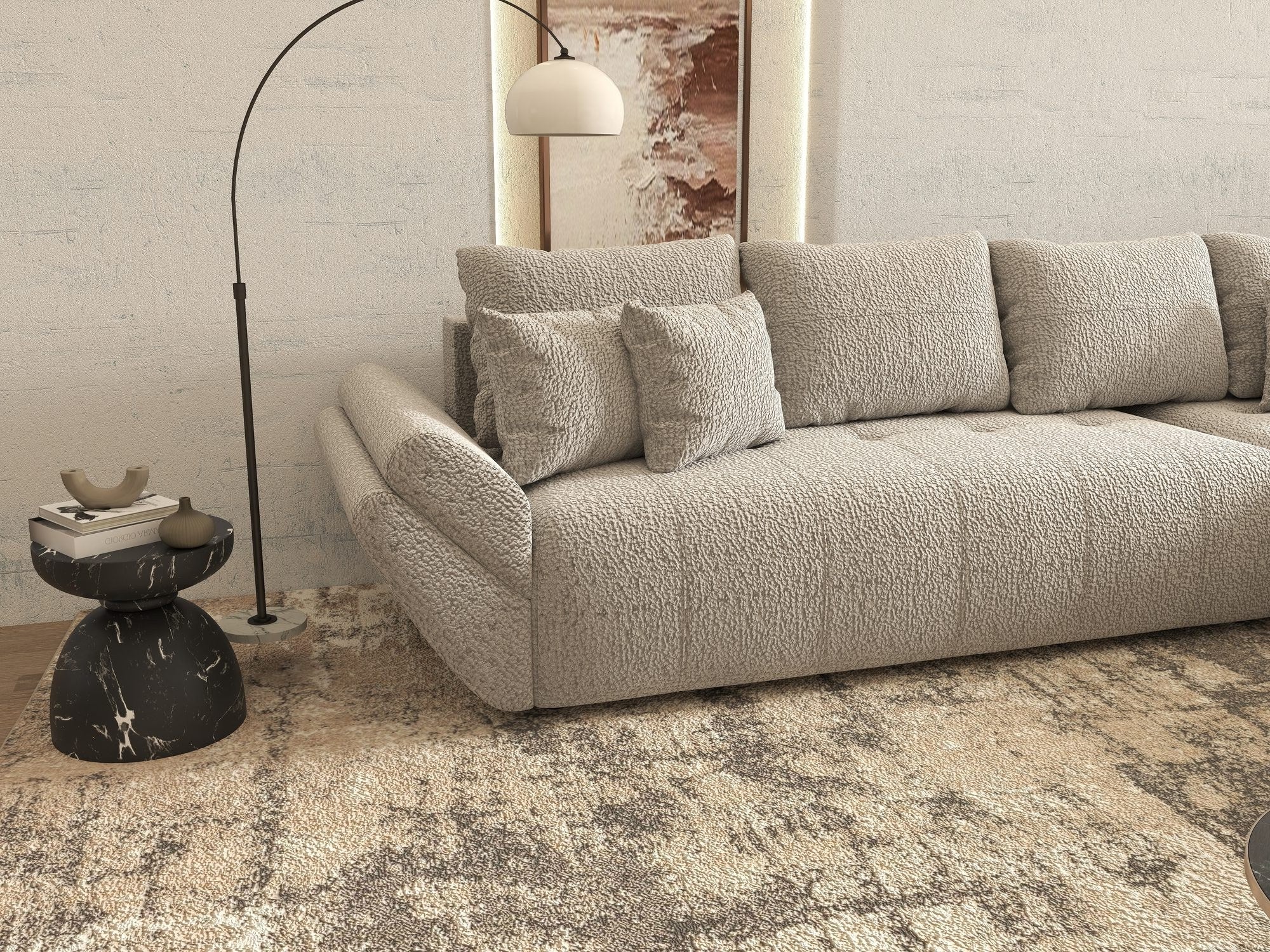 Colțar extensibil dumonde cu ladă de depozitare si sezut confortabil din spuma high-density, Berlin XL Jaguar Gri 19 II 350x185 cm