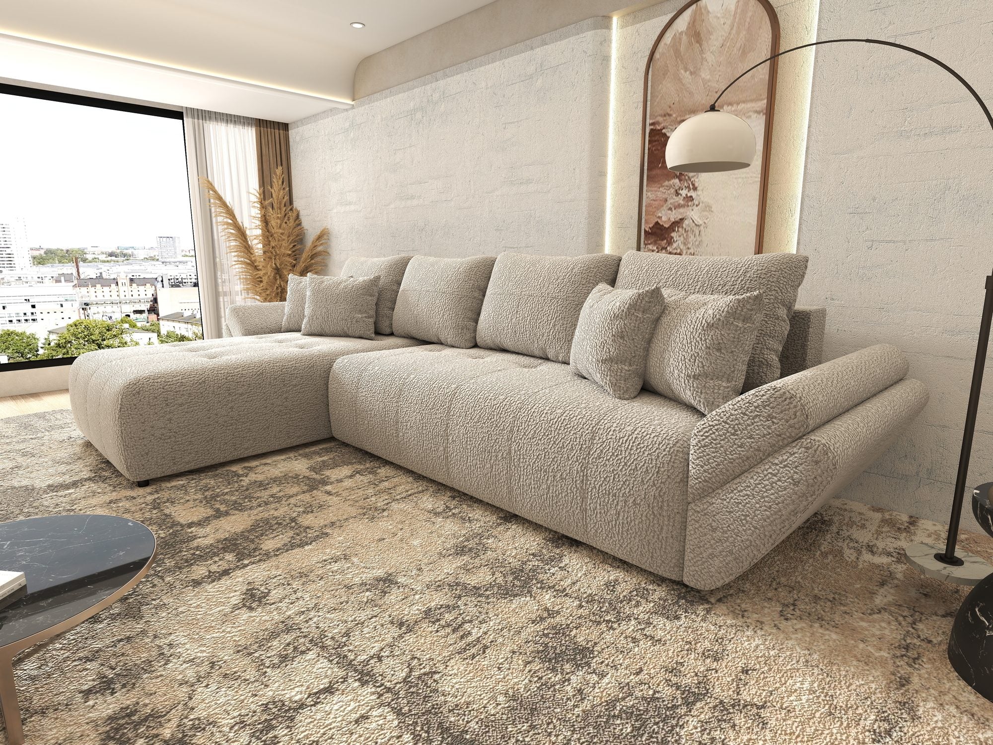 Colțar extensibil dumonde cu ladă de depozitare si sezut confortabil din spuma high-density, Berlin XL Jaguar Gri 19 350x185 cm