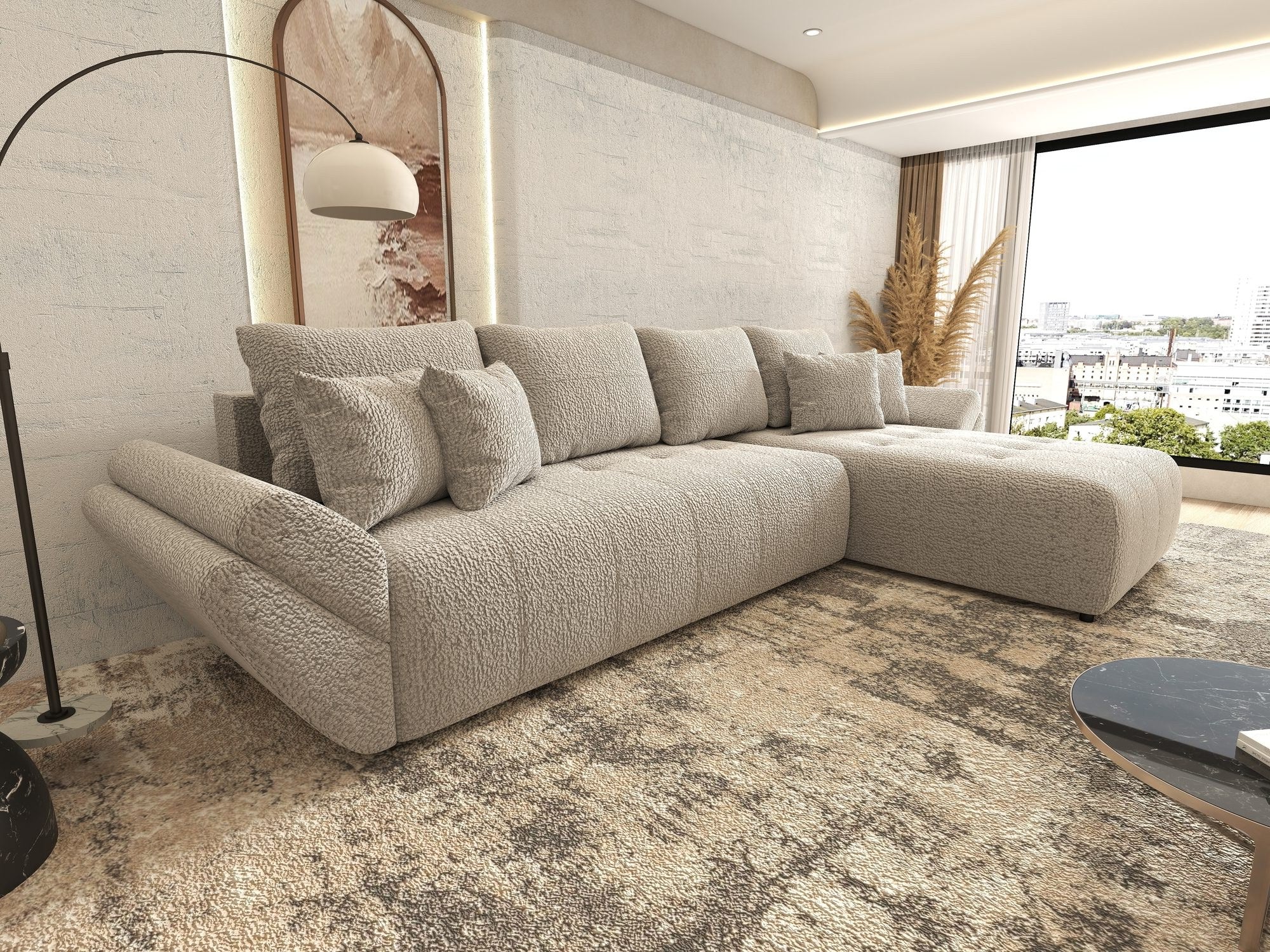 Colțar extensibil dumonde cu ladă de depozitare si sezut confortabil din spuma high-density, Berlin XL Jaguar Gri 19 II 350x185 cm
