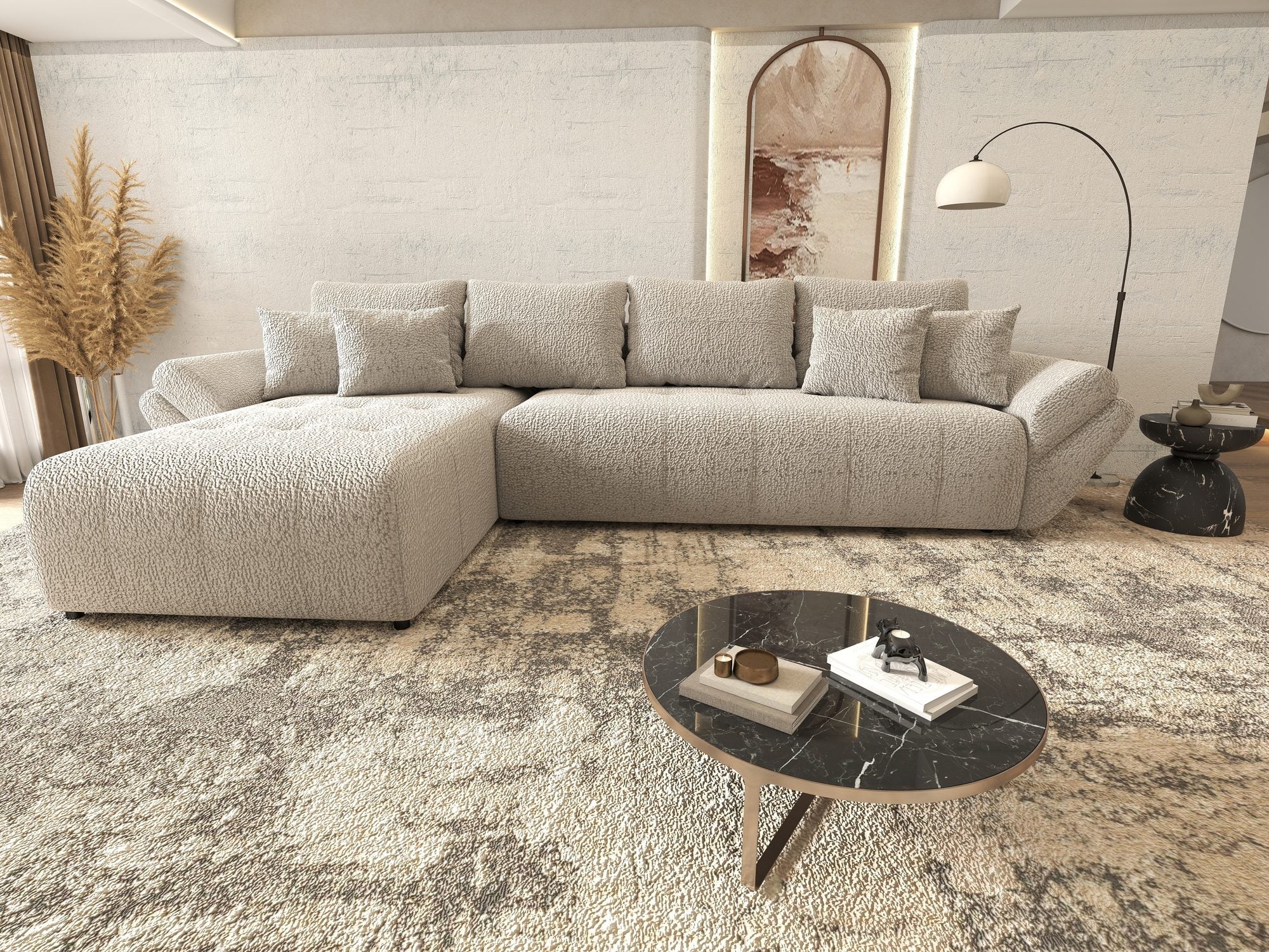 Colțar extensibil dumonde cu ladă de depozitare si sezut confortabil din spuma high-density, Berlin XL Jaguar Gri 19 350x185 cm