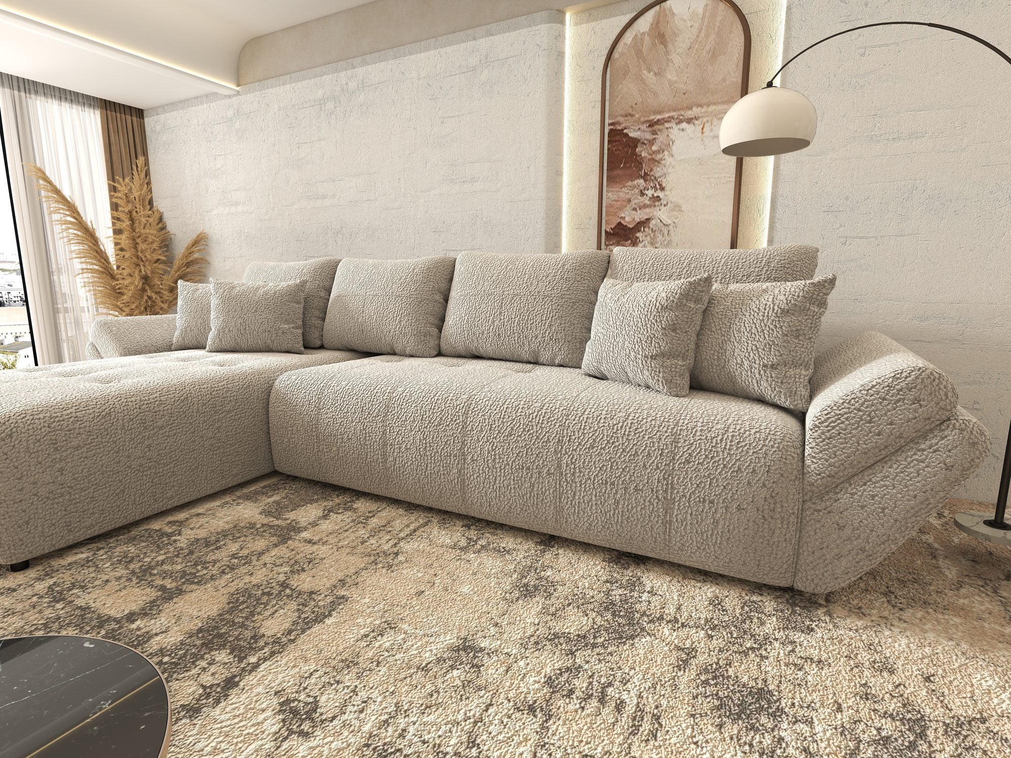 Colțar extensibil dumonde cu ladă de depozitare si sezut confortabil din spuma high-density, Berlin XL Jaguar Gri 19 350x185 cm