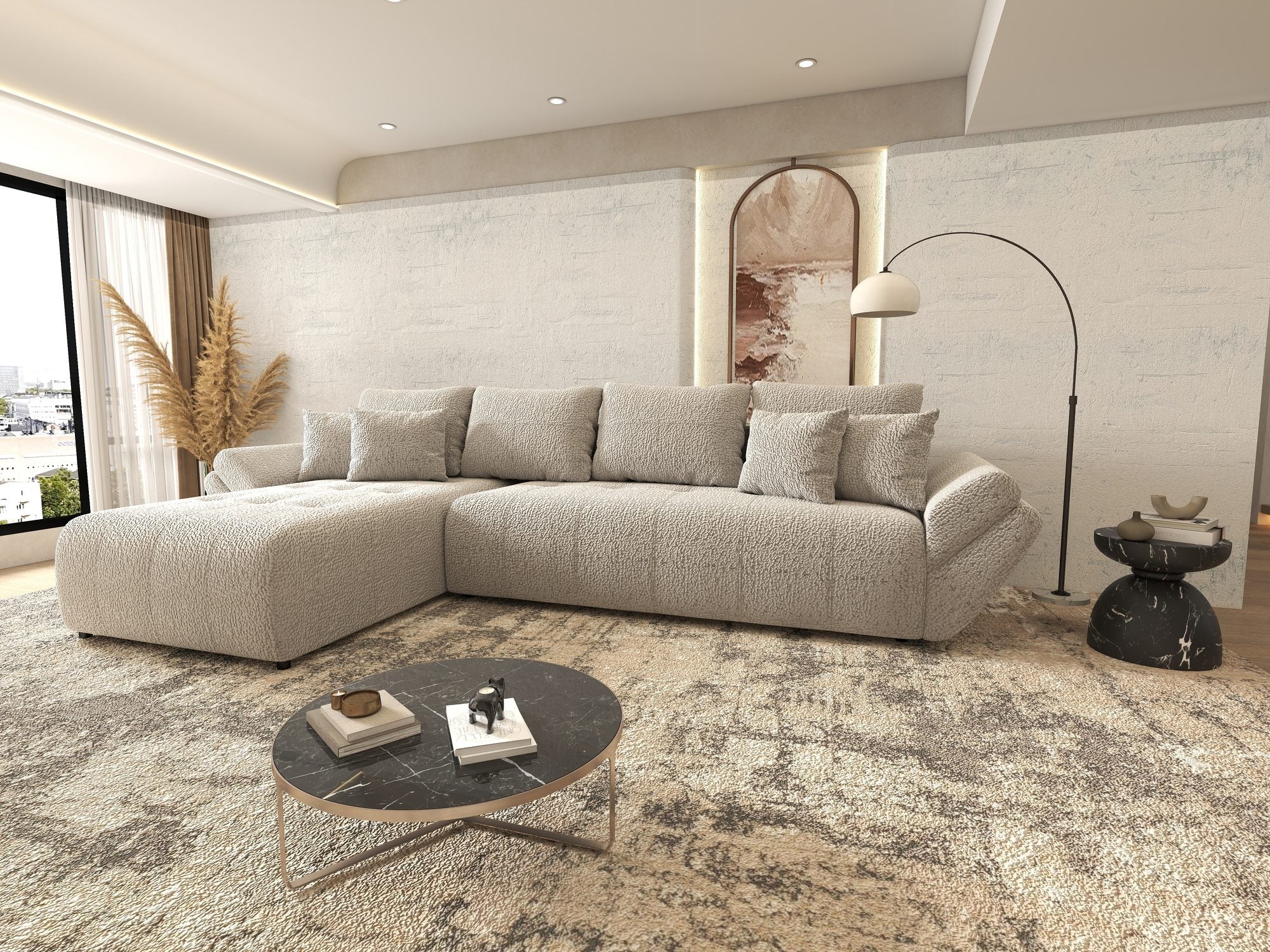 Colțar extensibil dumonde cu ladă de depozitare si sezut confortabil din spuma high-density, Berlin XL Jaguar Gri 19 350x185 cm