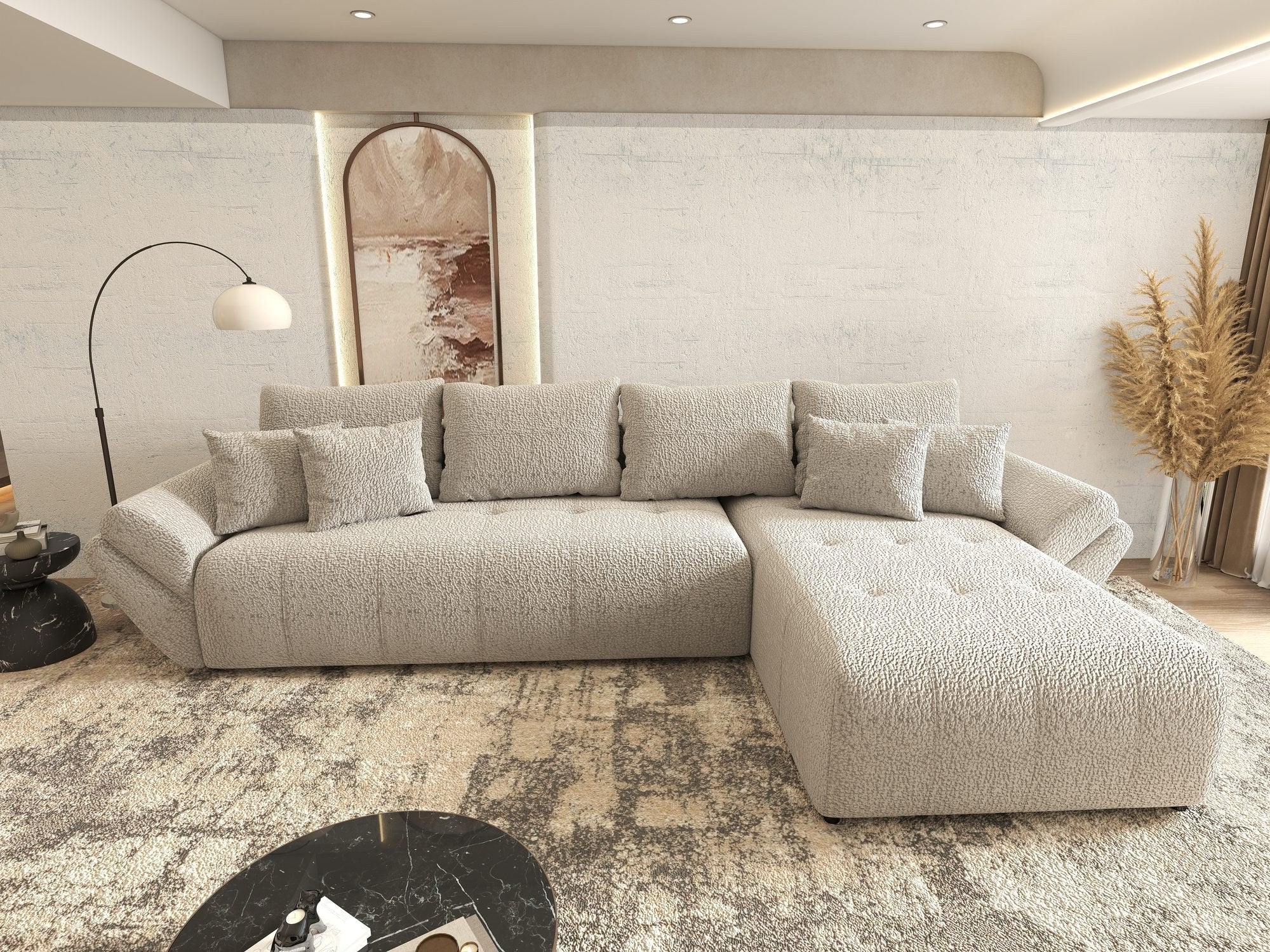 Colțar extensibil dumonde cu ladă de depozitare si sezut confortabil din spuma high-density, Berlin XL Jaguar Gri 19 II 350x185 cm