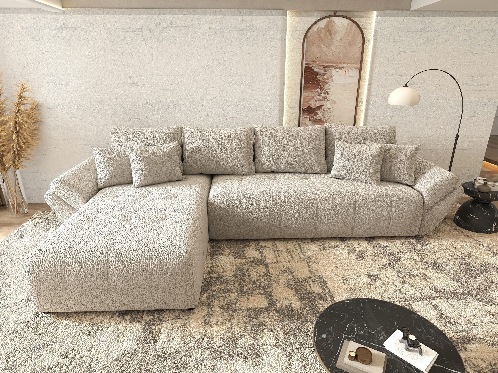 Colțar extensibil dumonde cu ladă de depozitare si sezut confortabil din spuma high-density, Berlin XL Jaguar Gri 19 350x185 cm
