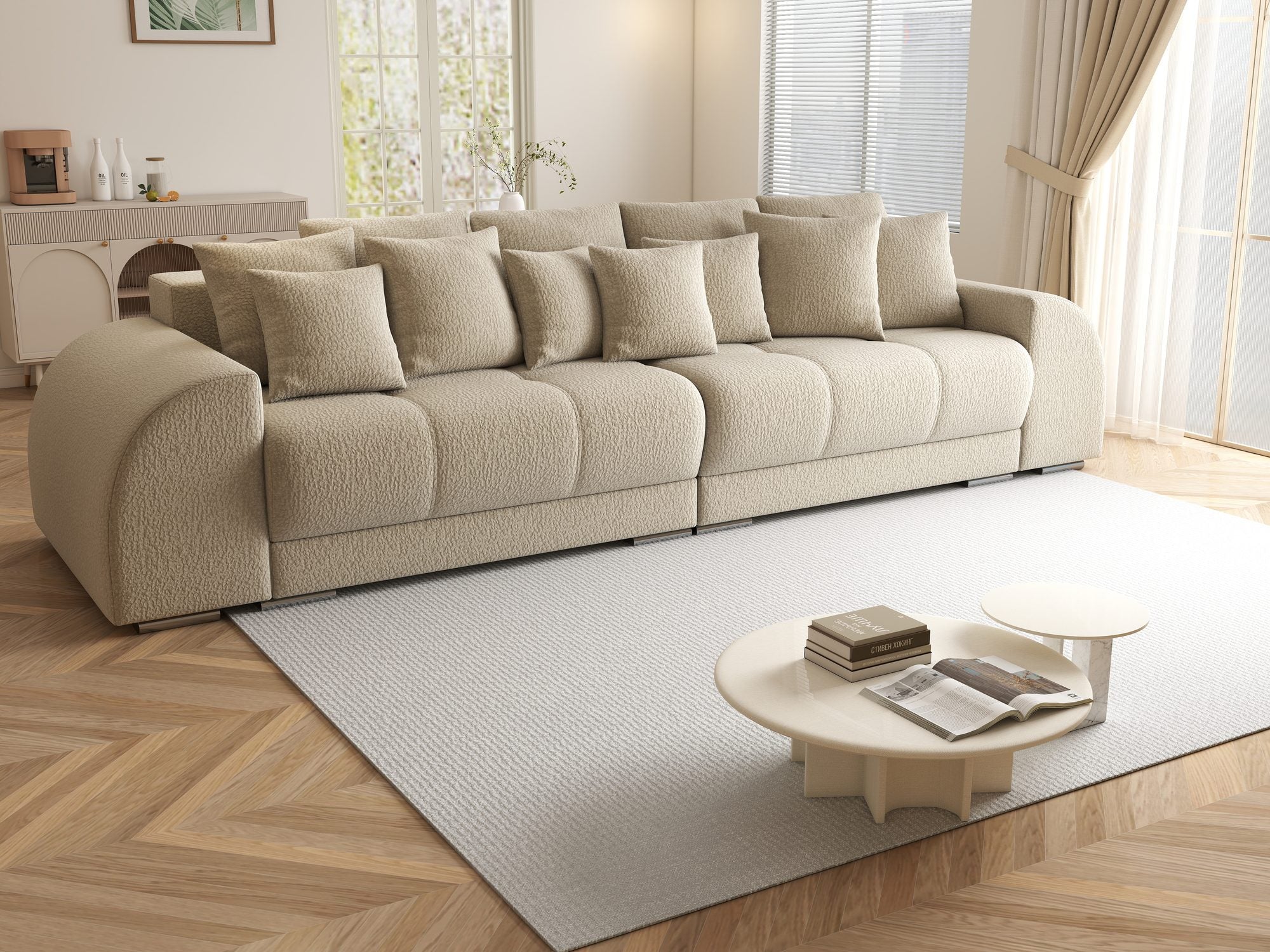 Canapea extensibilă dumonde cu 2 lăzi de depozitare si sezut confortabil din spuma high-density, Verona Jaguar Bej 4 310x100 cm