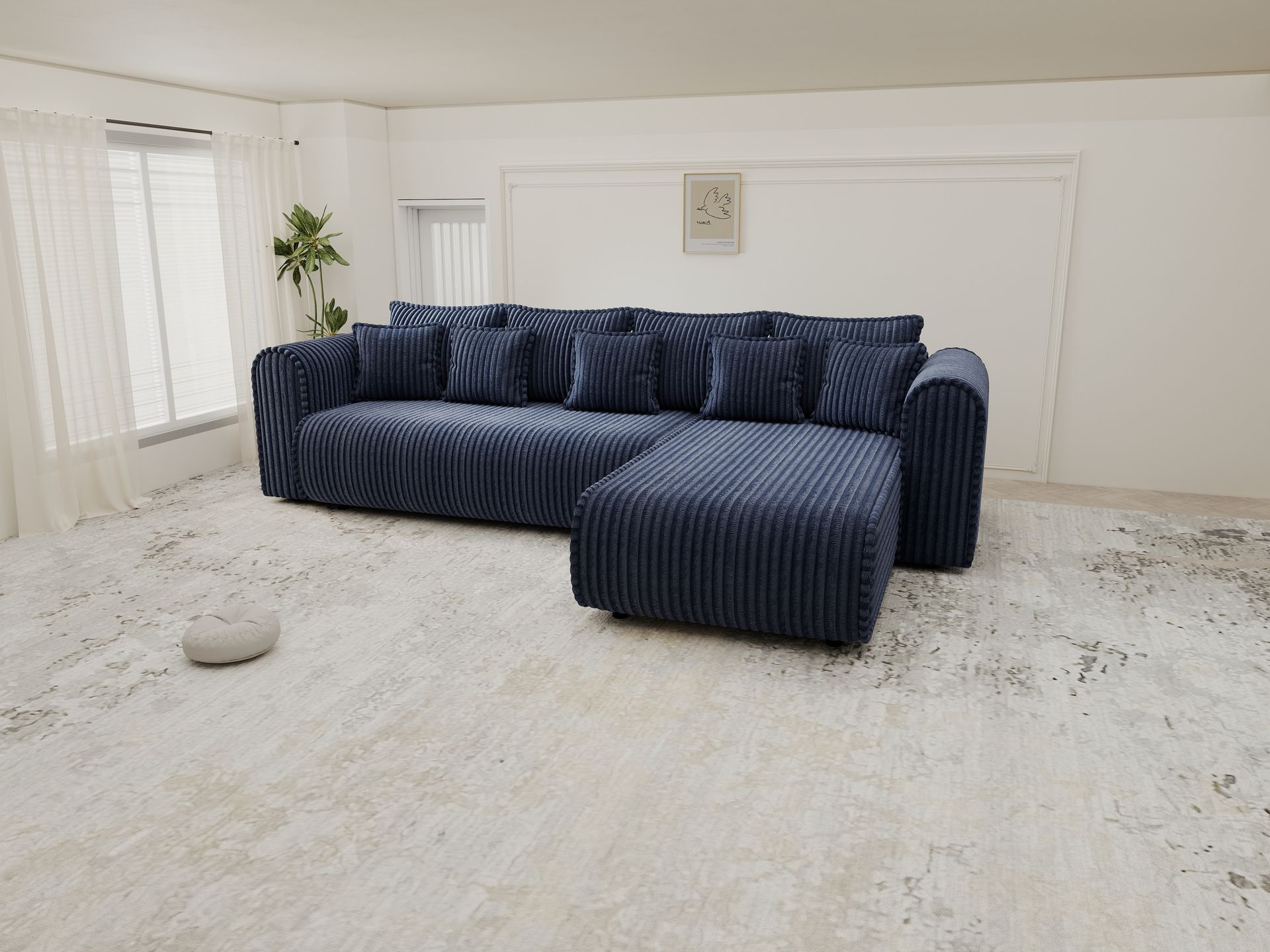 Colțar extensibil dumonde cu ladă de depozitare si sezut confortabil din spuma high-density, Monaco XL Tilia Albastru II 340x185 cm