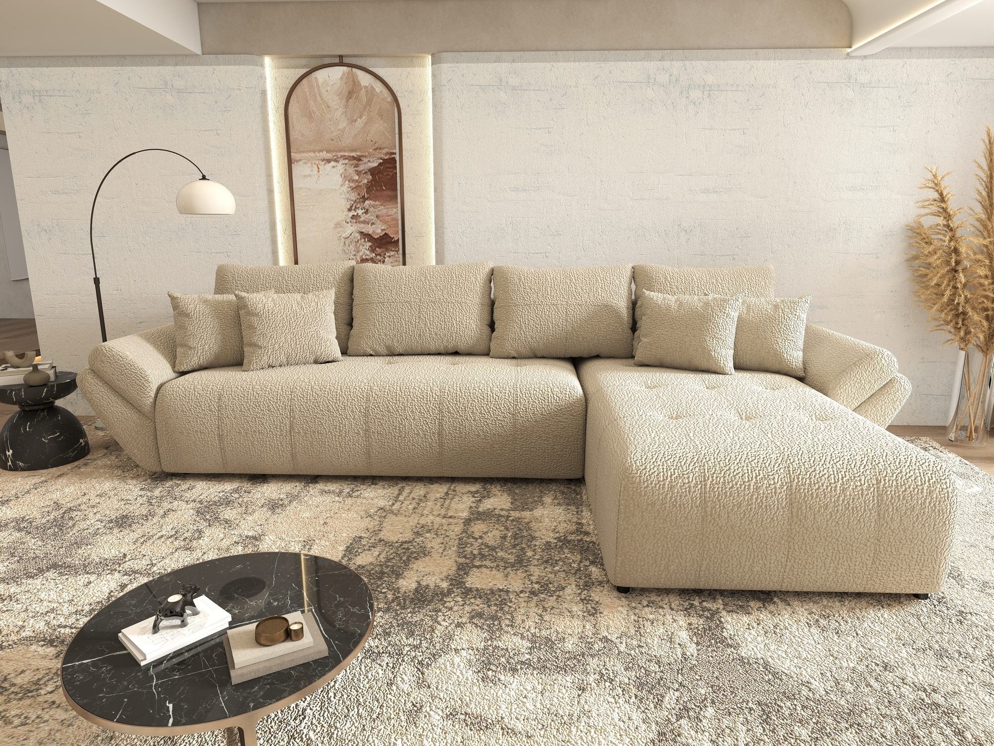 Colțar extensibil dumonde cu ladă de depozitare si sezut confortabil din spuma high-density, Berlin XL Jaguar Bej 4 II 350x185 cm