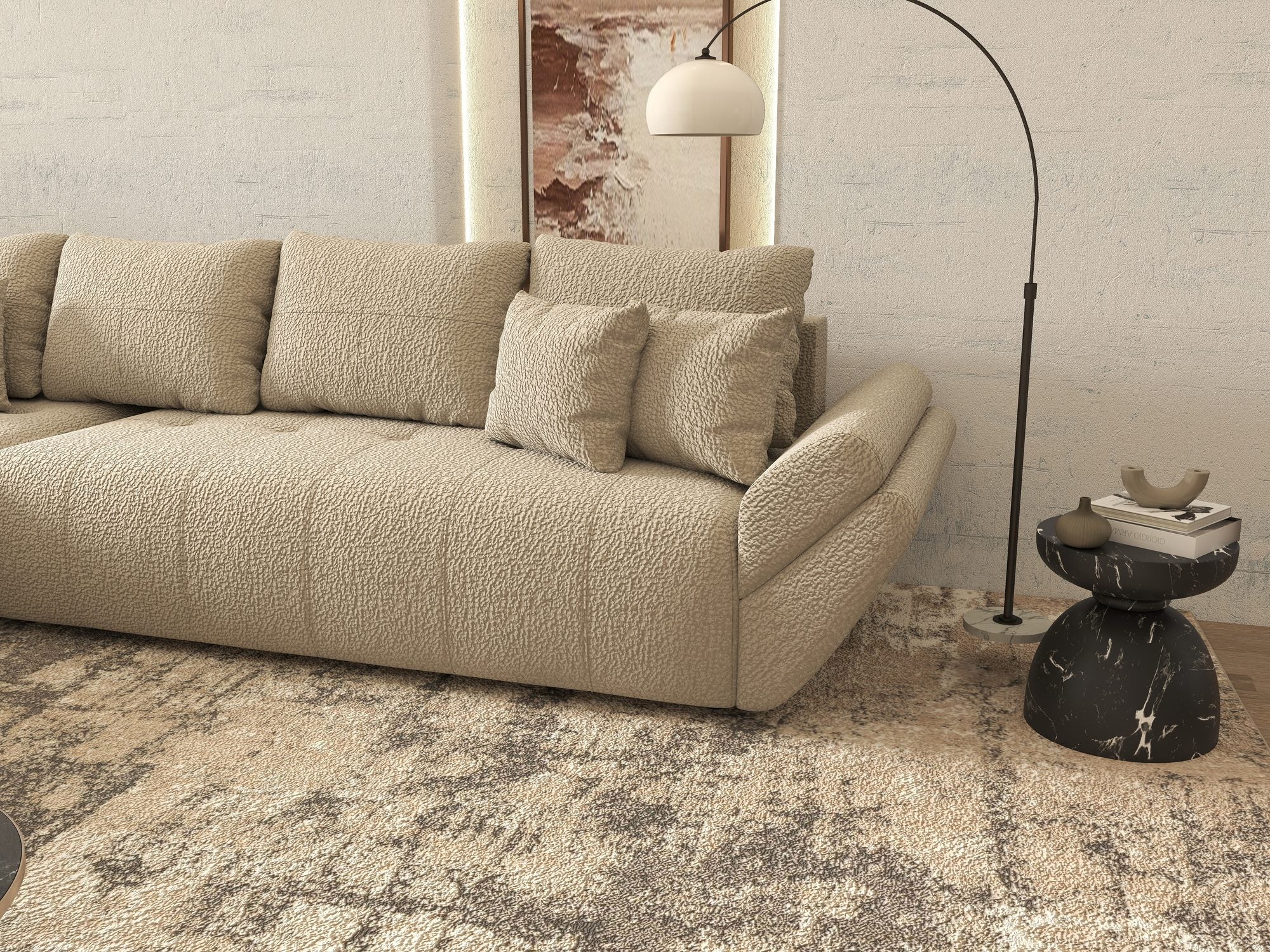 Colțar extensibil dumonde cu ladă de depozitare si sezut confortabil din spuma high-density, Berlin XL Jaguar Bej 4 350x185 cm