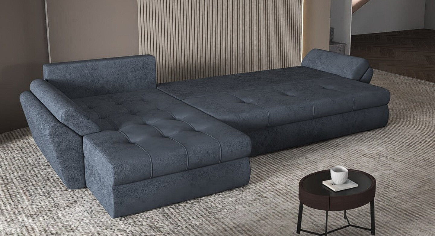 Colțar extensibil dumonde cu ladă de depozitare si sezut confortabil din spuma HR, Loana XL Enjoy Antracit II 335x185 cm Fabrica