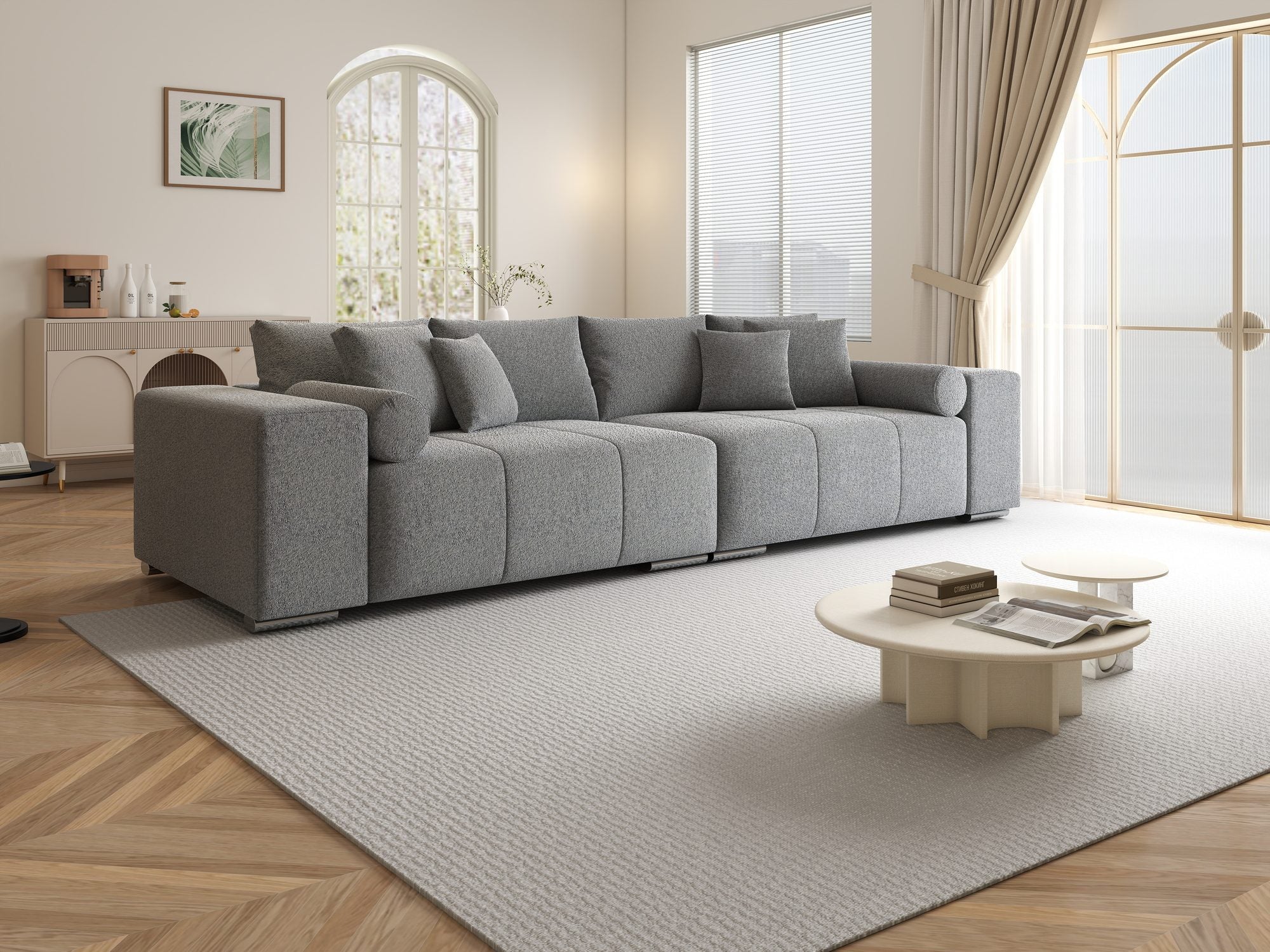 Canapea extensibilă dumonde cu ladă de depozitare si sezut confortabil din spuma high-density, Marbela XXL Monte Gri 84 290x100 cm