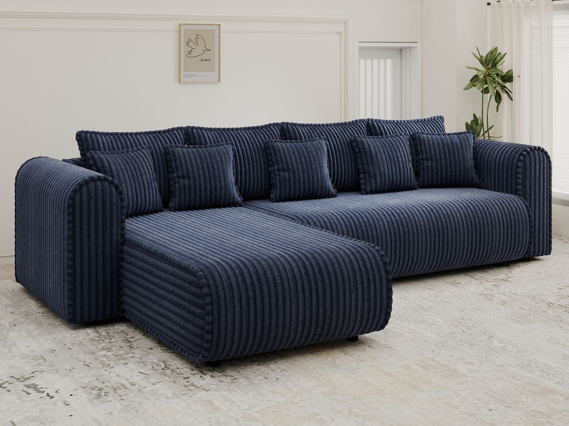Colțar extensibil dumonde cu ladă de depozitare si sezut confortabil din spuma high-density, Monaco XL Tilia Albastru 340x185 cm