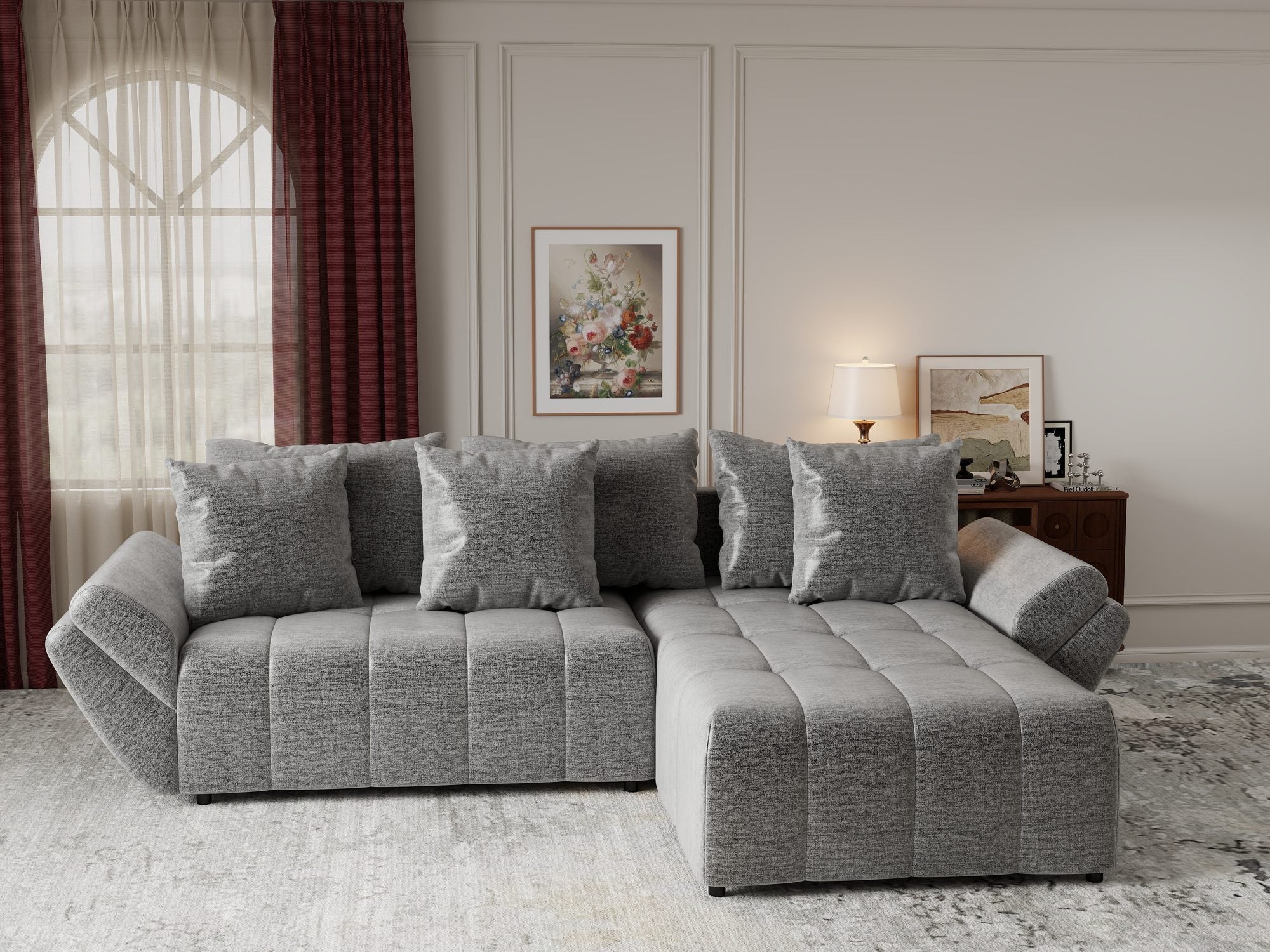Colțar extensibil dumonde cu ladă de depozitare si sezut confortabil din spuma high-density, Berlin Monolith Gri 85 II 280x185 cm