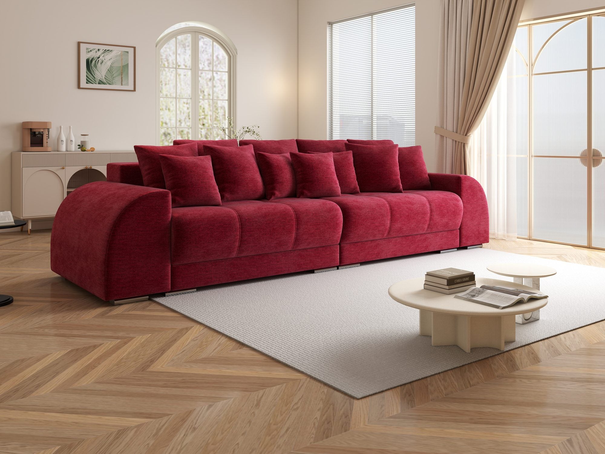 Canapea extensibilă dumonde cu 2 lăzi de depozitare si sezut confortabil din spuma high-density, Verona Monolith Rosu 59 310x100 cm