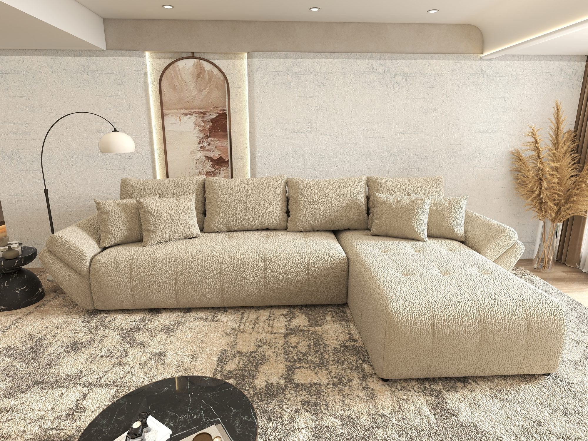 Colțar extensibil dumonde cu ladă de depozitare si sezut confortabil din spuma high-density, Berlin XL Jaguar Bej 4 II 350x185 cm
