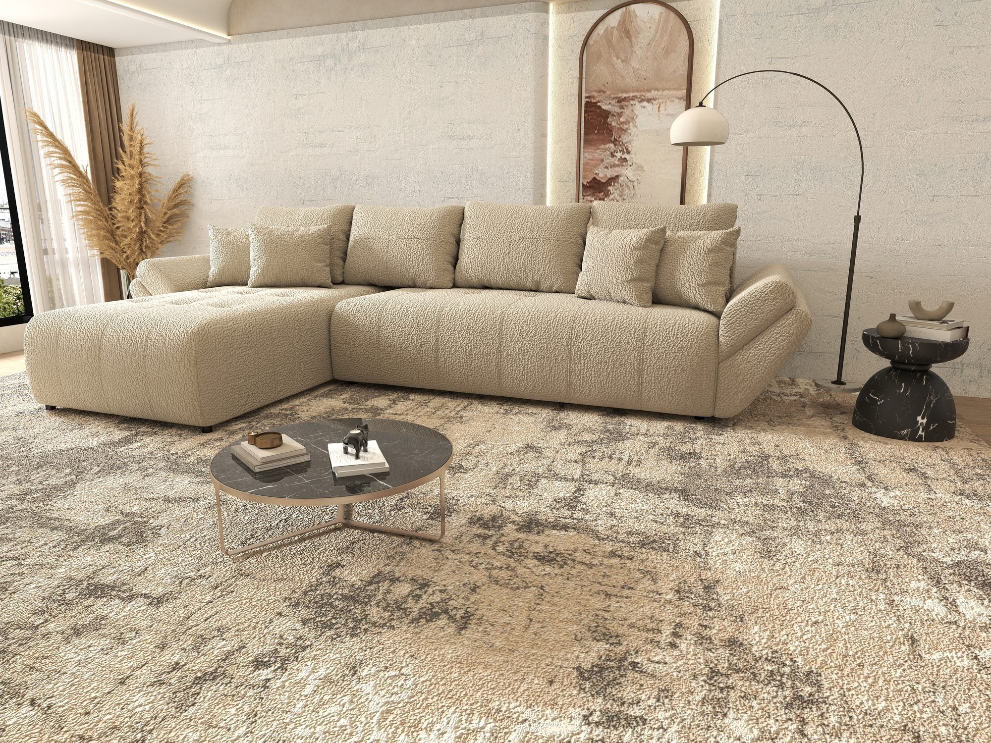 Colțar extensibil dumonde cu ladă de depozitare si sezut confortabil din spuma high-density, Berlin XL Jaguar Bej 4 350x185 cm