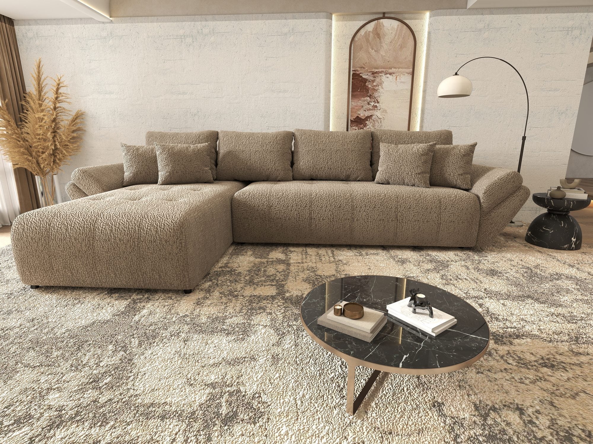 Colțar extensibil dumonde cu ladă de depozitare si sezut confortabil din spuma high-density, Berlin XL Jaguar Maro Cappuccino 8 350x185 cm