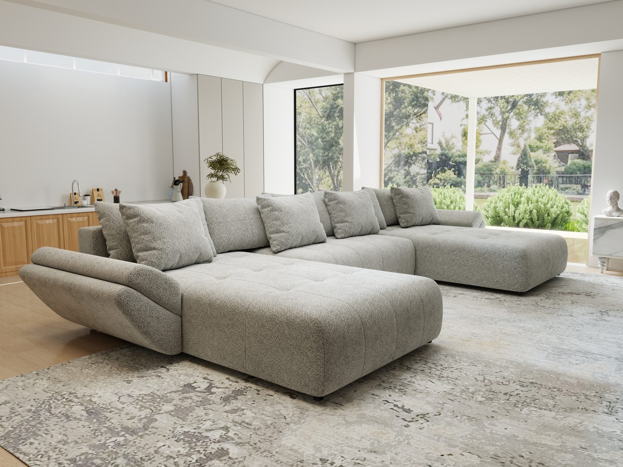 Colțar extensibil dumonde cu ladă de depozitare si sezut confortabil din spuma high-density, Berlin U Arena Gri 15 380x180 cm