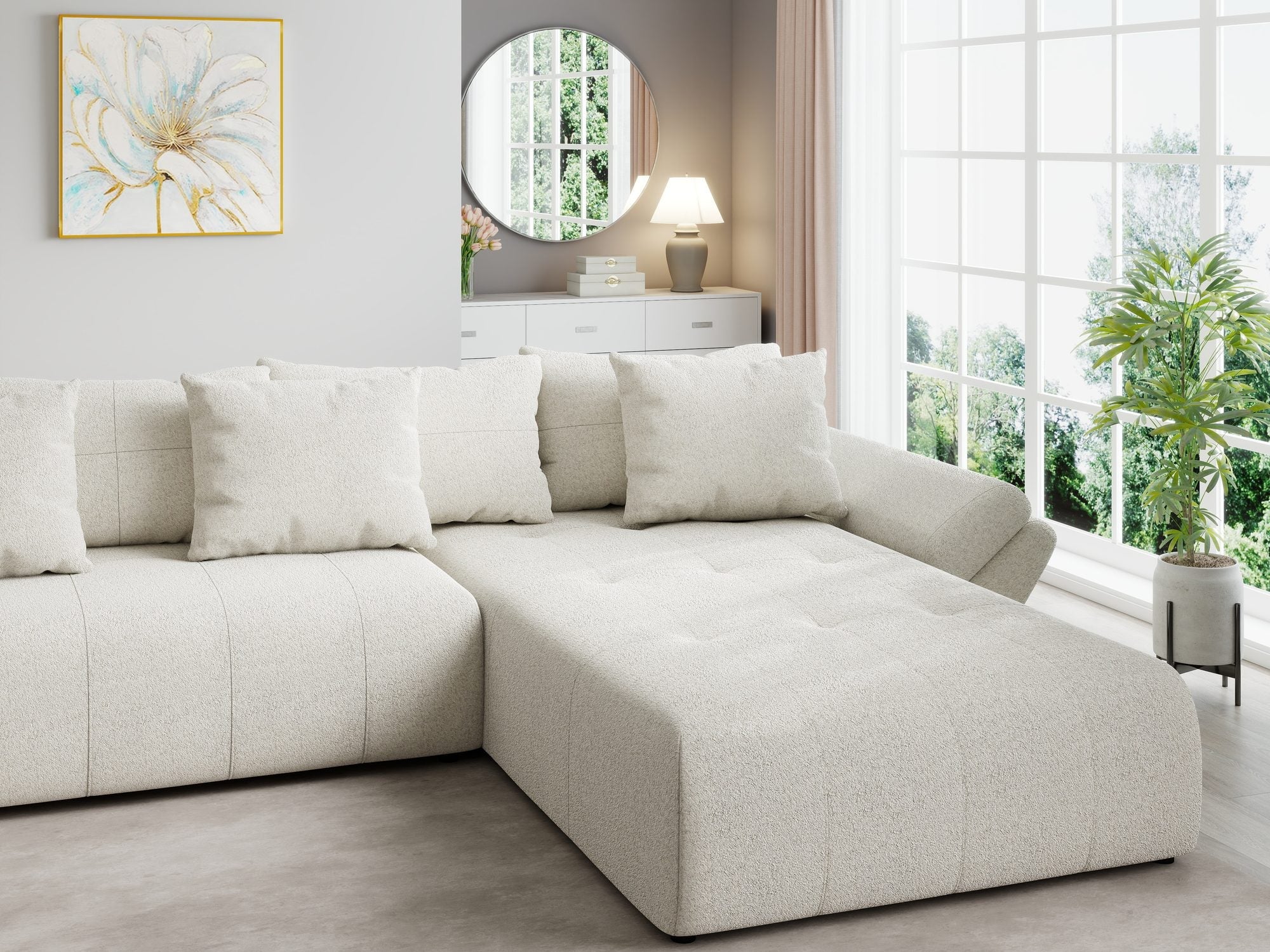 Colțar extensibil dumonde cu ladă de depozitare si sezut confortabil din spuma high-density, Berlin U Monte Bej 03 380x180 cm
