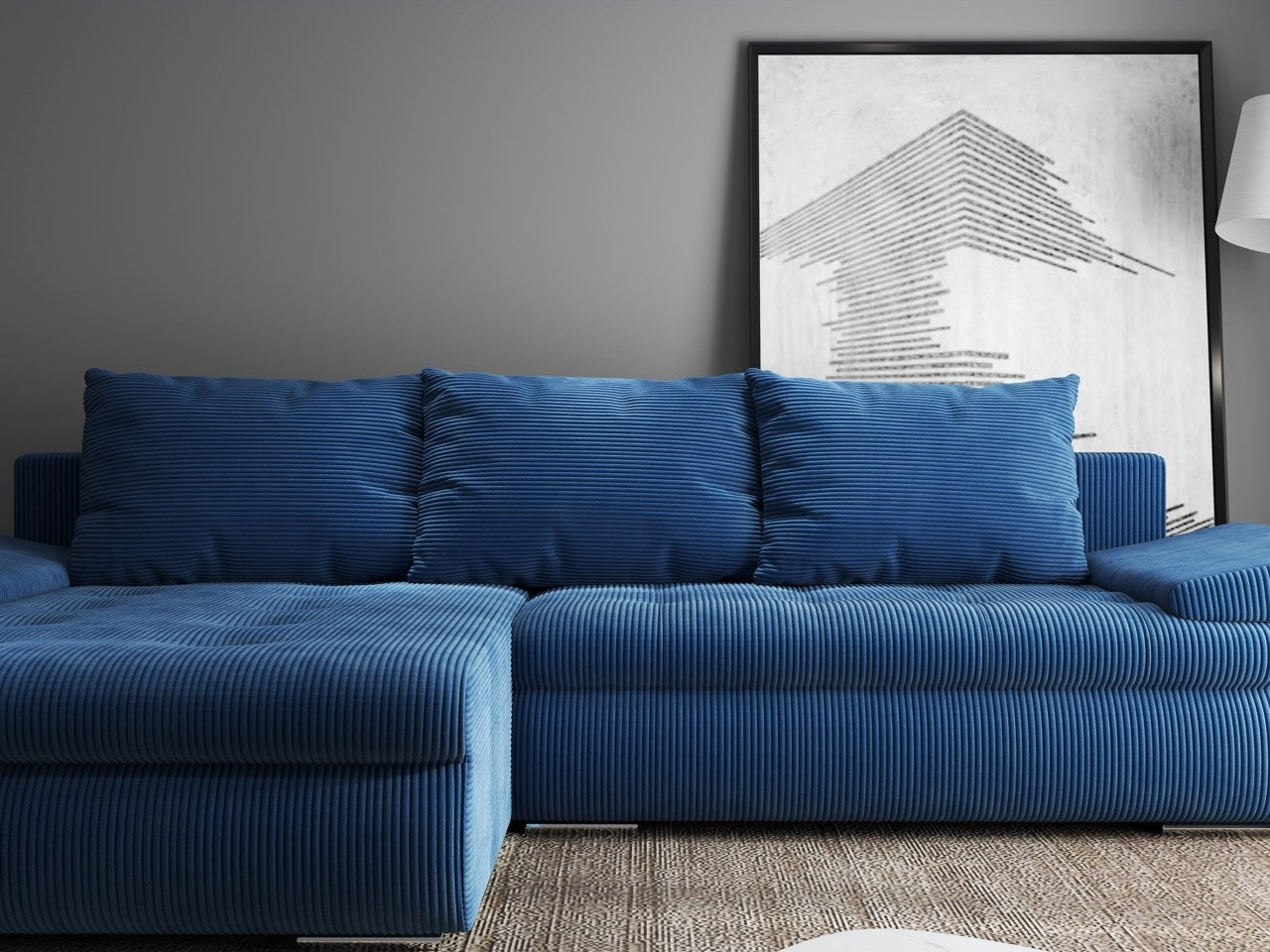 Colțar extensibil dumonde cu ladă de depozitare si sezut confortabil din spuma HR, Leonardo Zoom Albastru 260x185 cm Fabrica