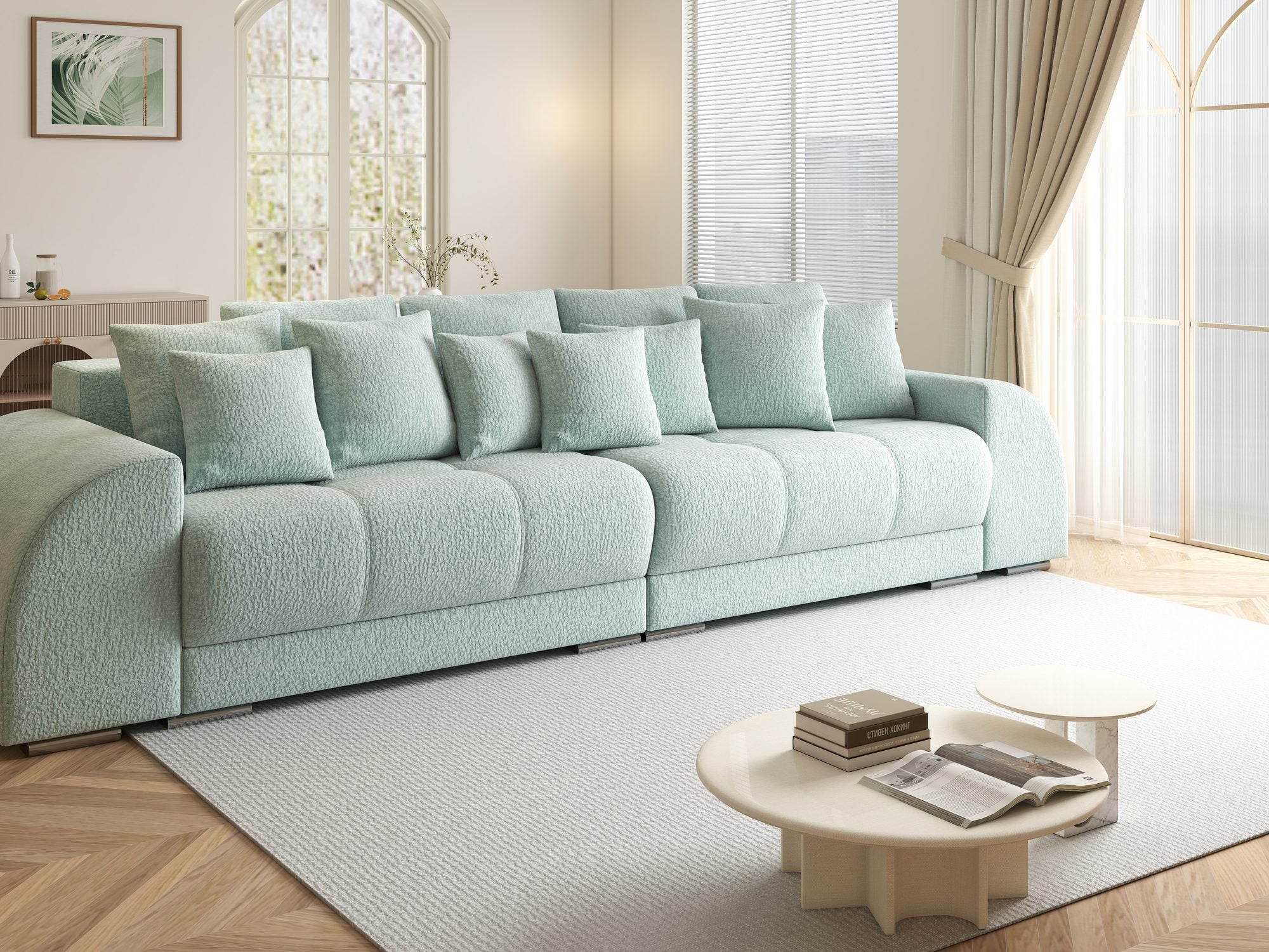 Canapea extensibilă dumonde cu 2 lăzi de depozitare si sezut confortabil din spuma high-density, Verona Jaguar Verde Mint 16 310x100 cm