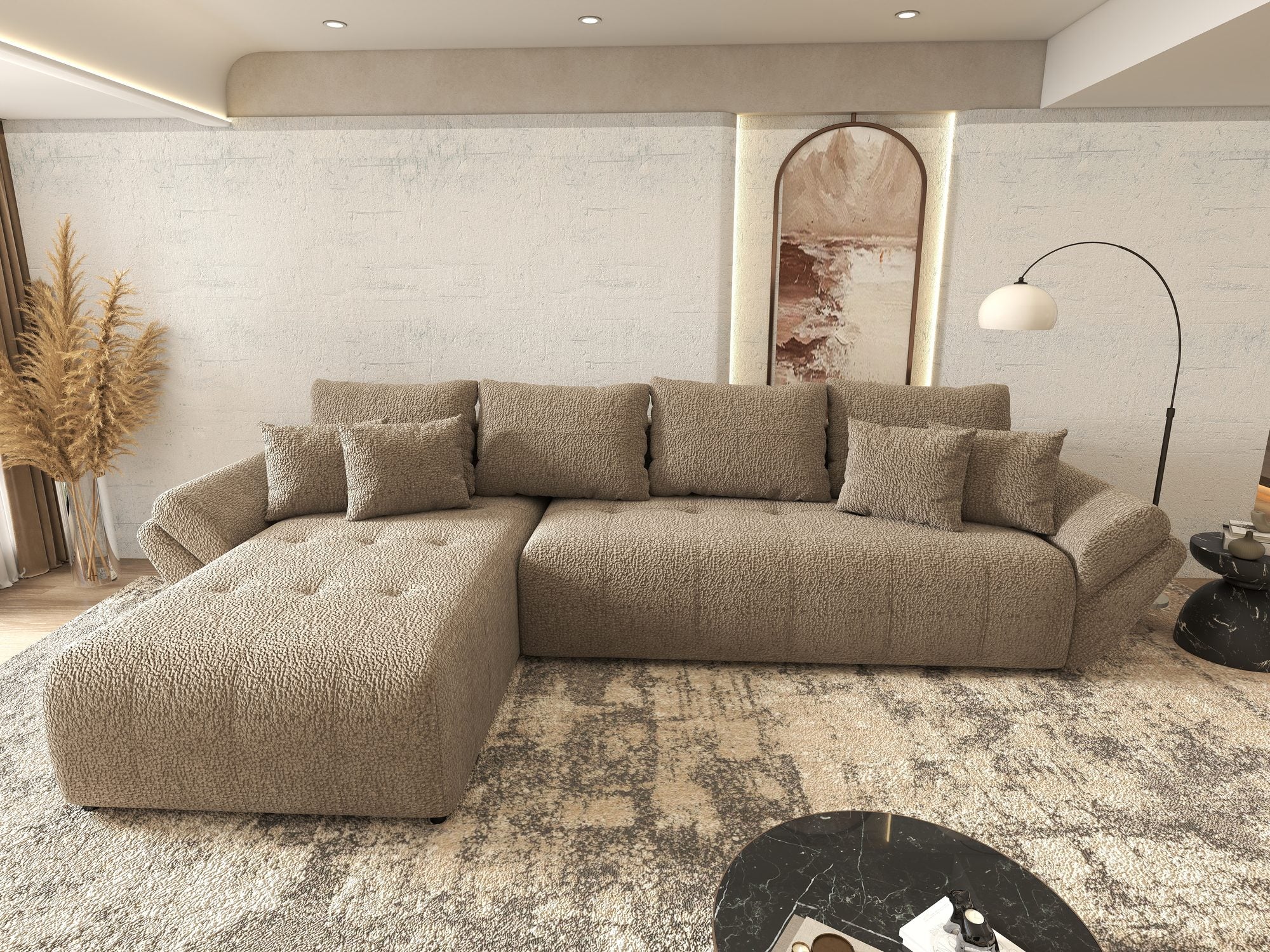 Colțar extensibil dumonde cu ladă de depozitare si sezut confortabil din spuma high-density, Berlin XL Jaguar Maro Cappuccino 8 350x185 cm