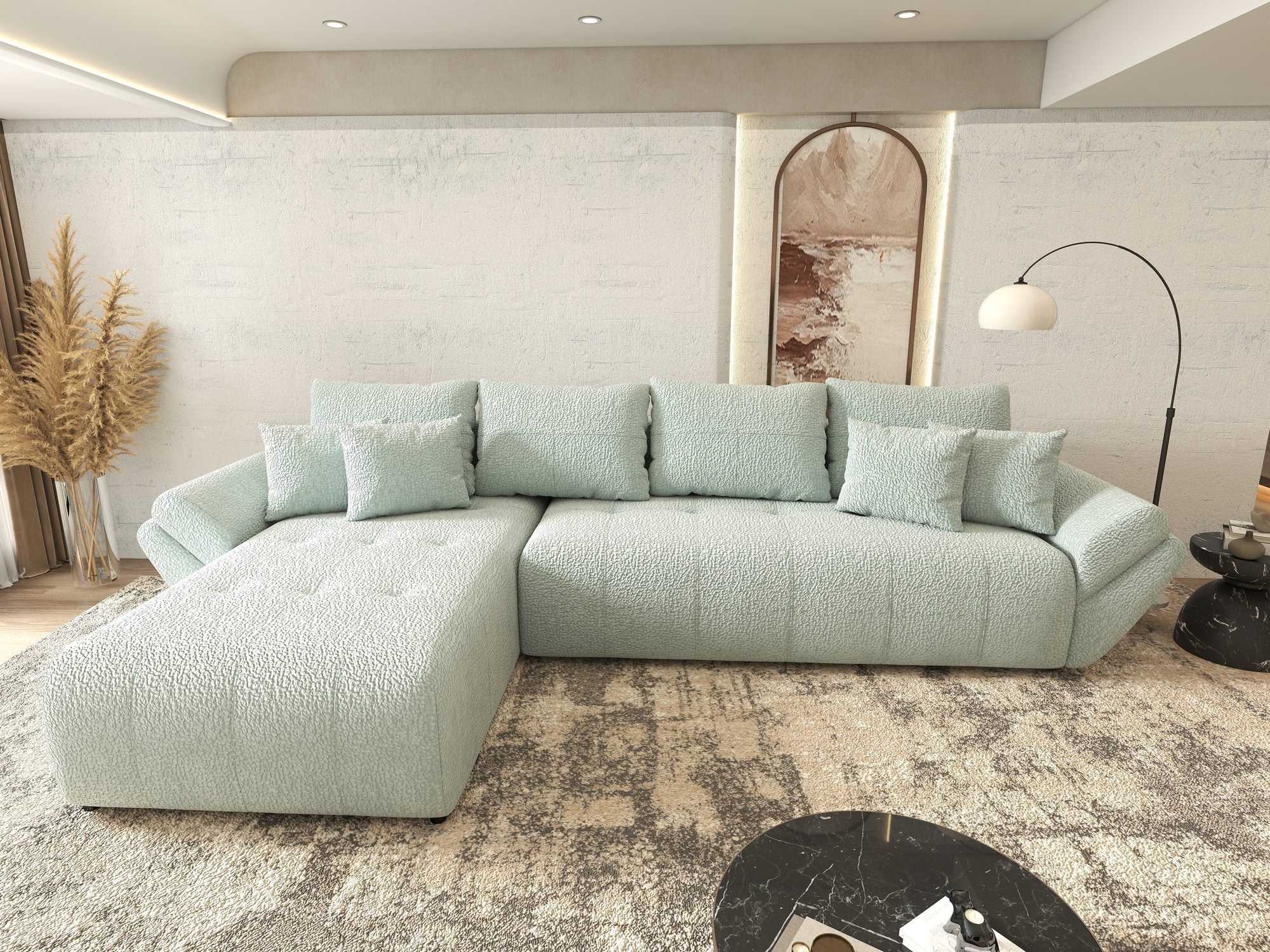 Colțar extensibil dumonde cu ladă de depozitare si sezut confortabil din spuma high-density, Berlin XL Jaguar Verde Mint 16 350x185 cm