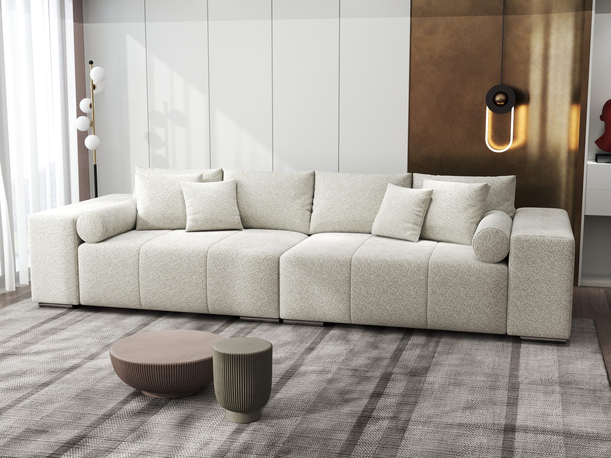 Canapea extensibilă dumonde cu ladă de depozitare si sezut confortabil din spuma high-density, Marbela XXL Arena Bej 20 290x100 cm