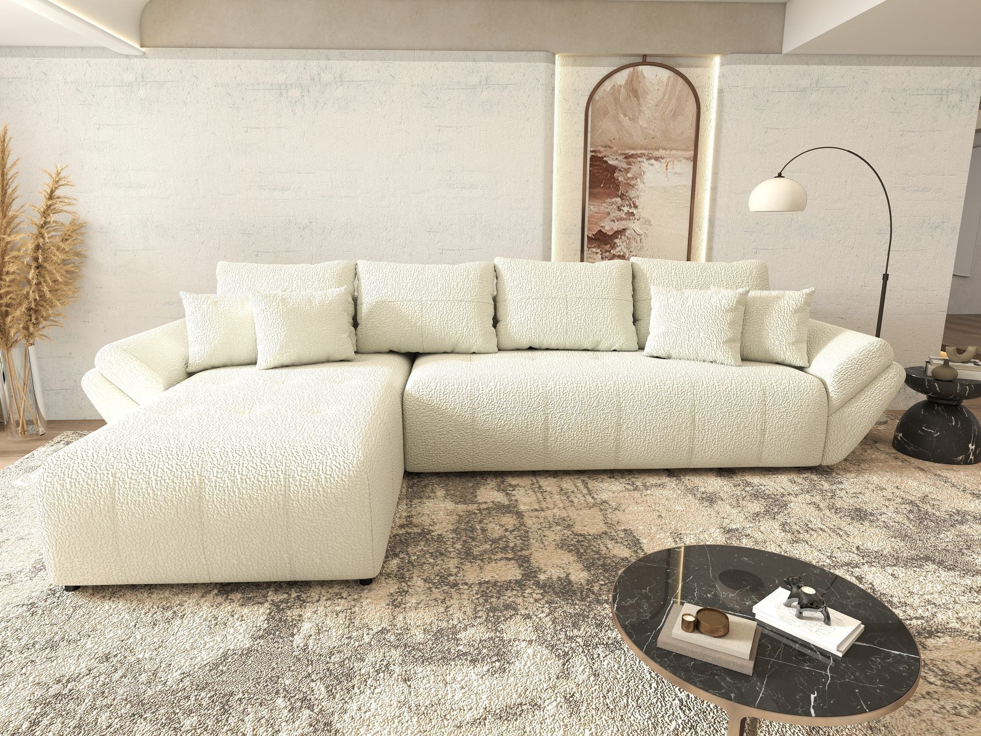 Colțar extensibil dumonde cu ladă de depozitare si sezut confortabil din spuma high-density, Berlin XL Jaguar Ivory 1 350x185 cm