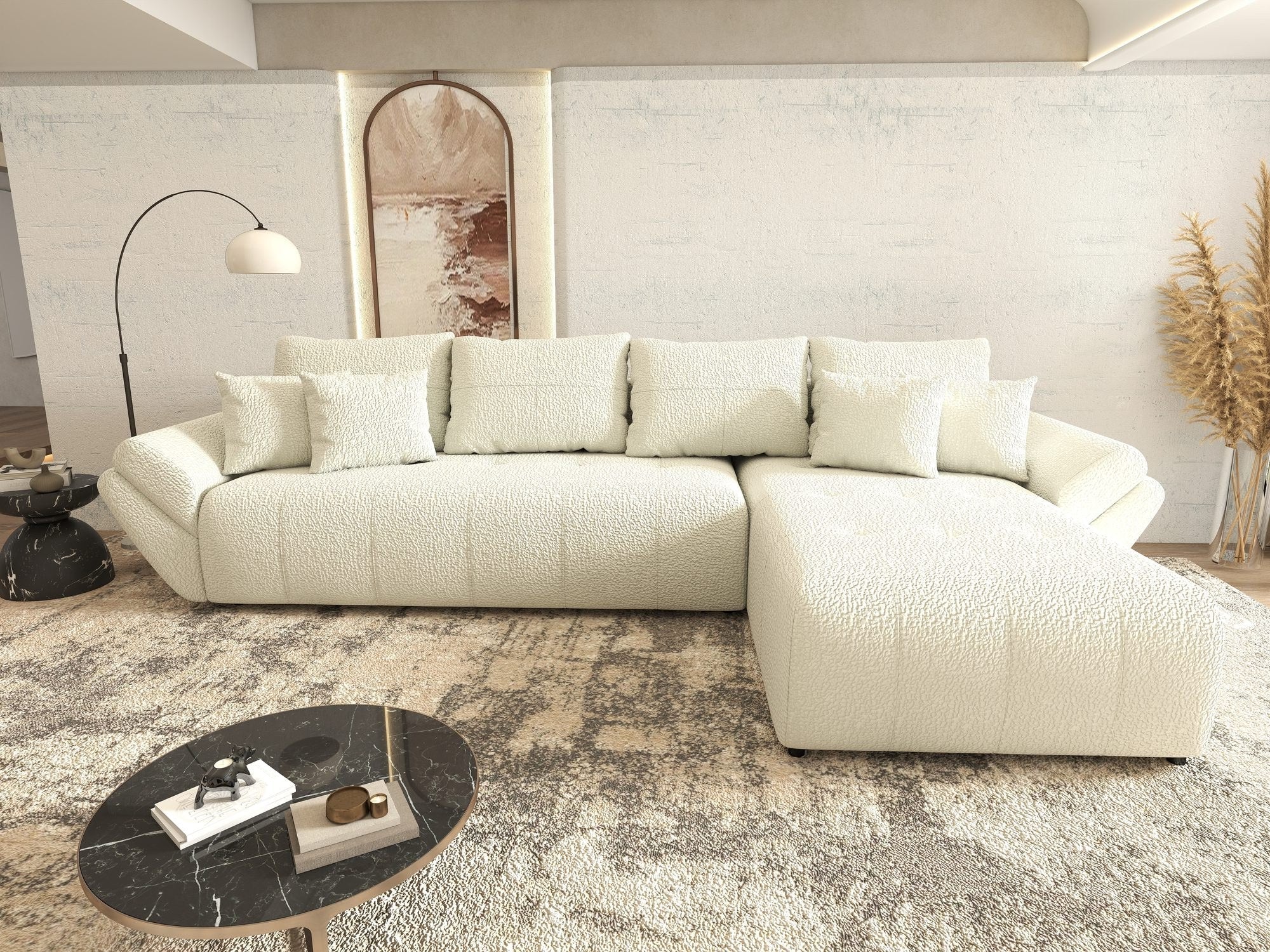 Colțar extensibil dumonde cu ladă de depozitare si sezut confortabil din spuma high-density, Berlin XL Jaguar Ivory 1 II 350x185 cm