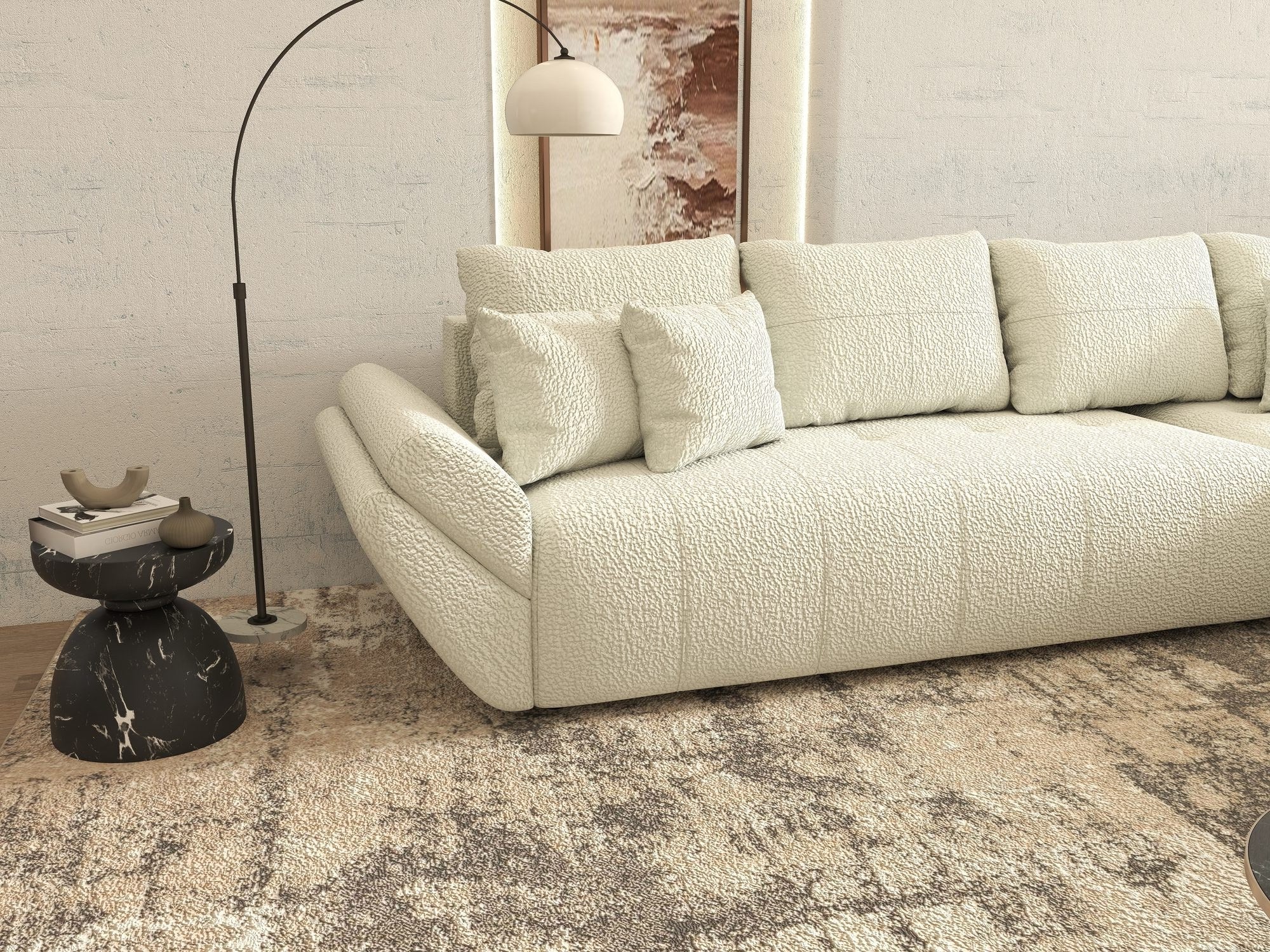 Colțar extensibil dumonde cu ladă de depozitare si sezut confortabil din spuma high-density, Berlin XL Jaguar Ivory 1 II 350x185 cm