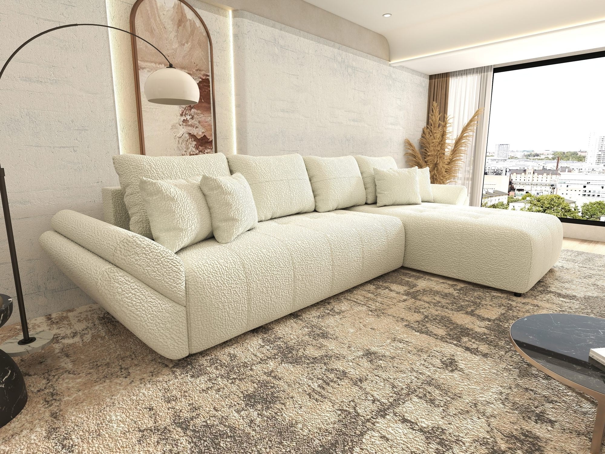 Colțar extensibil dumonde cu ladă de depozitare si sezut confortabil din spuma high-density, Berlin XL Jaguar Ivory 1 II 350x185 cm