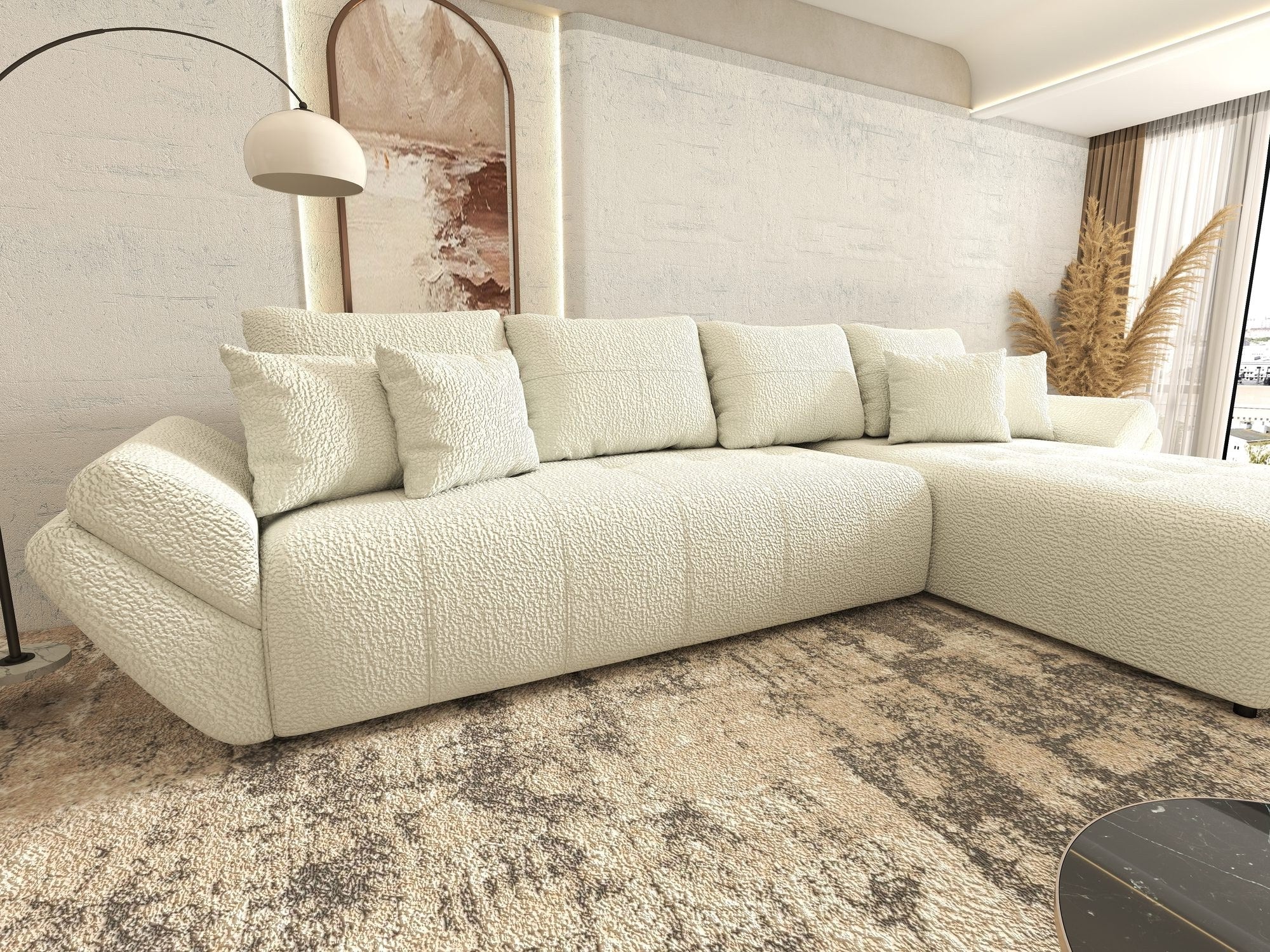 Colțar extensibil dumonde cu ladă de depozitare si sezut confortabil din spuma high-density, Berlin XL Jaguar Ivory 1 II 350x185 cm
