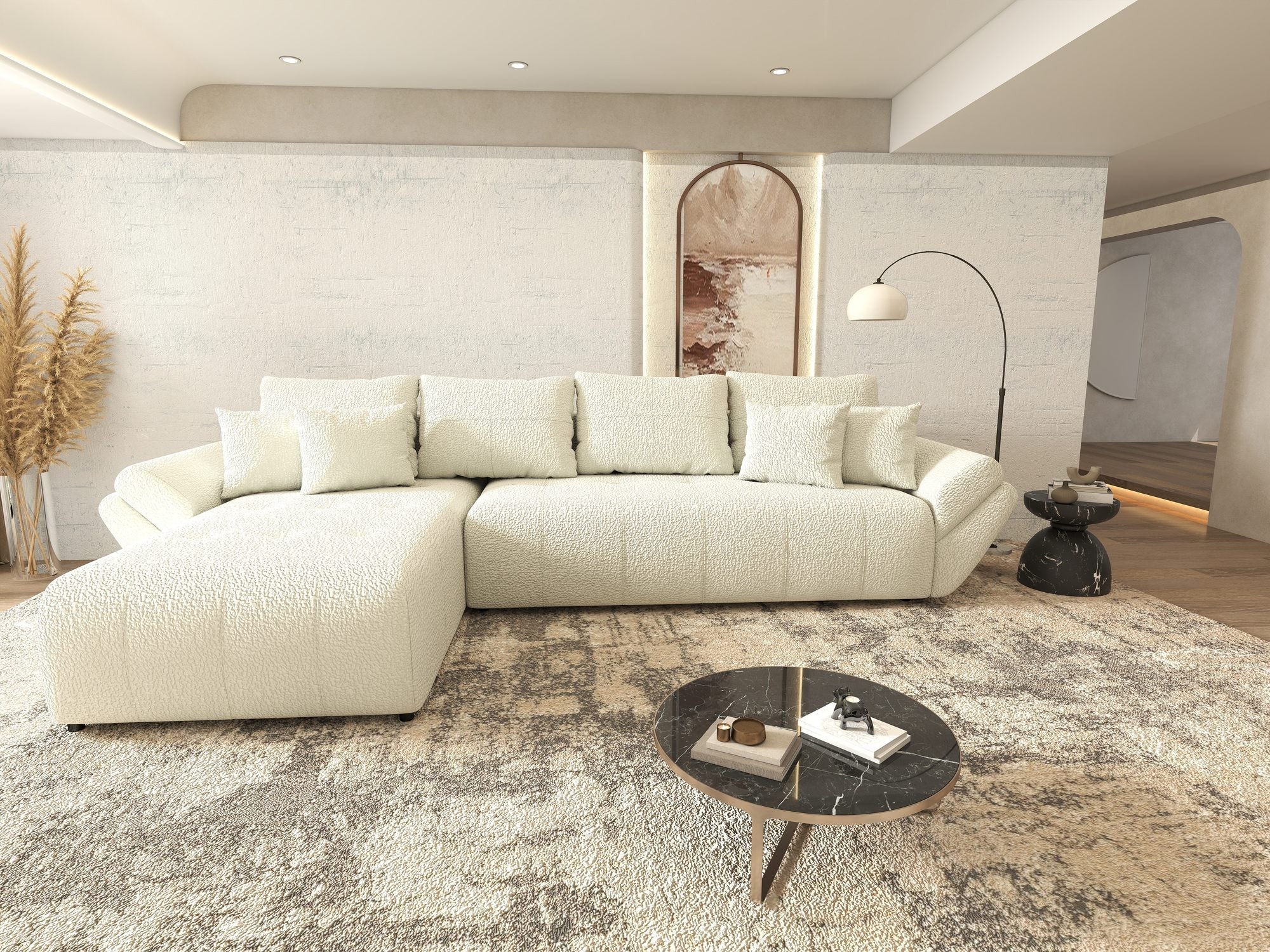 Colțar extensibil dumonde cu ladă de depozitare si sezut confortabil din spuma high-density, Berlin XL Jaguar Ivory 1 350x185 cm