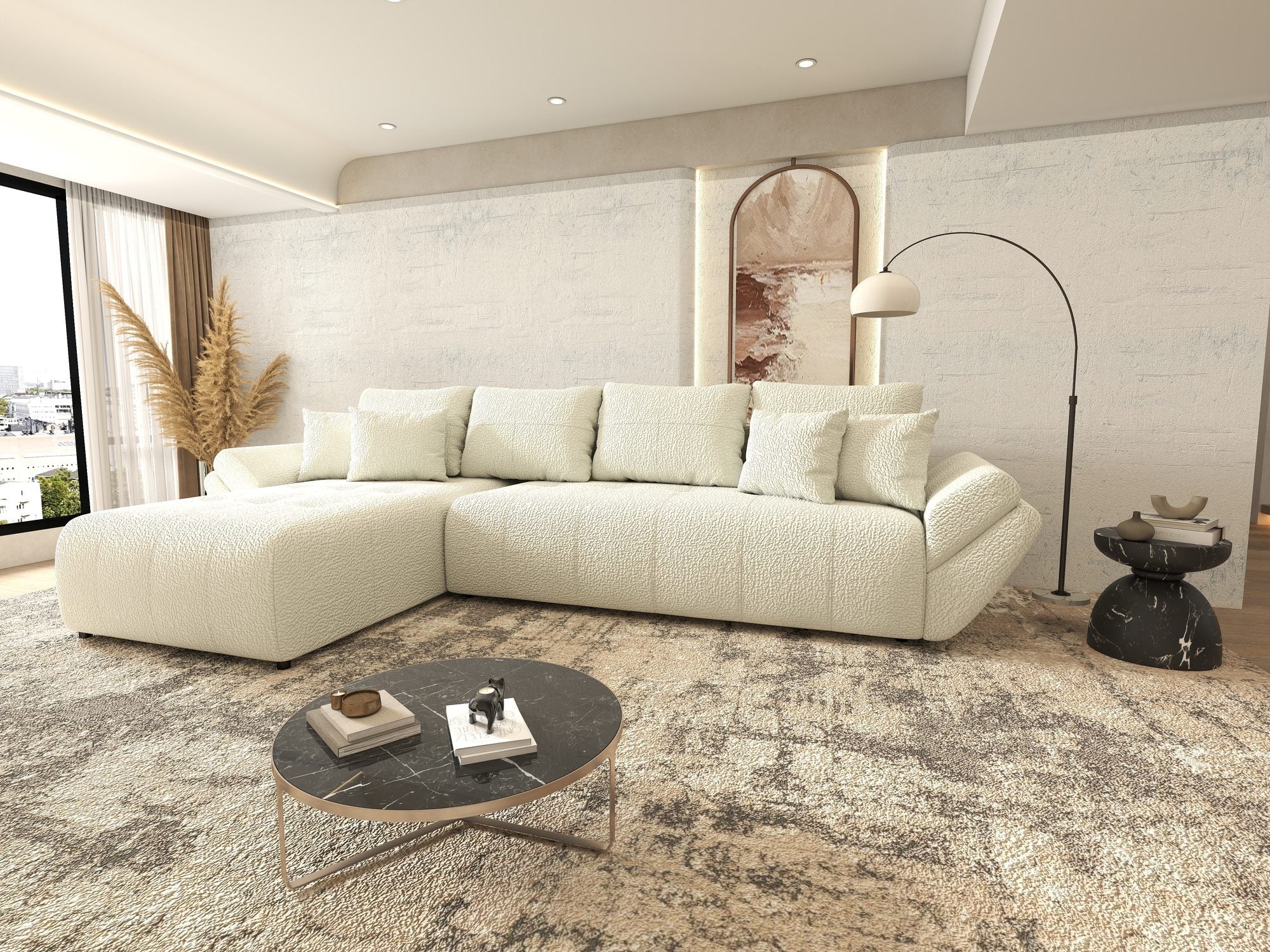 Colțar extensibil dumonde cu ladă de depozitare si sezut confortabil din spuma high-density, Berlin XL Jaguar Ivory 1 350x185 cm
