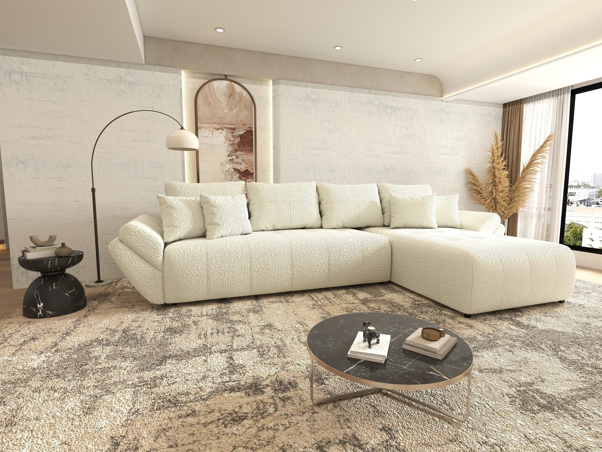 Colțar extensibil dumonde cu ladă de depozitare si sezut confortabil din spuma high-density, Berlin XL Jaguar Ivory 1 II 350x185 cm