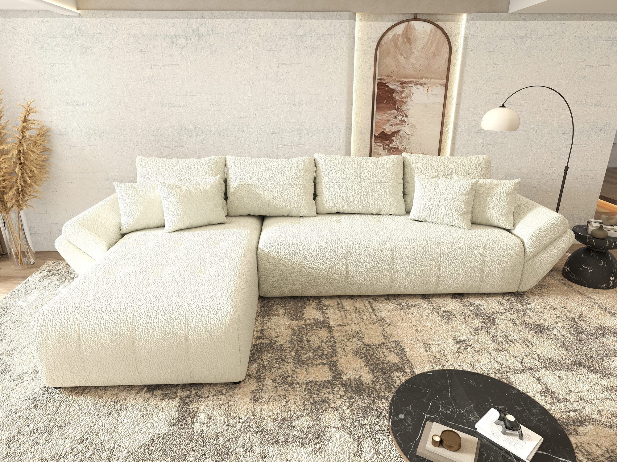 Colțar extensibil dumonde cu ladă de depozitare si sezut confortabil din spuma high-density, Berlin XL Jaguar Ivory 1 350x185 cm