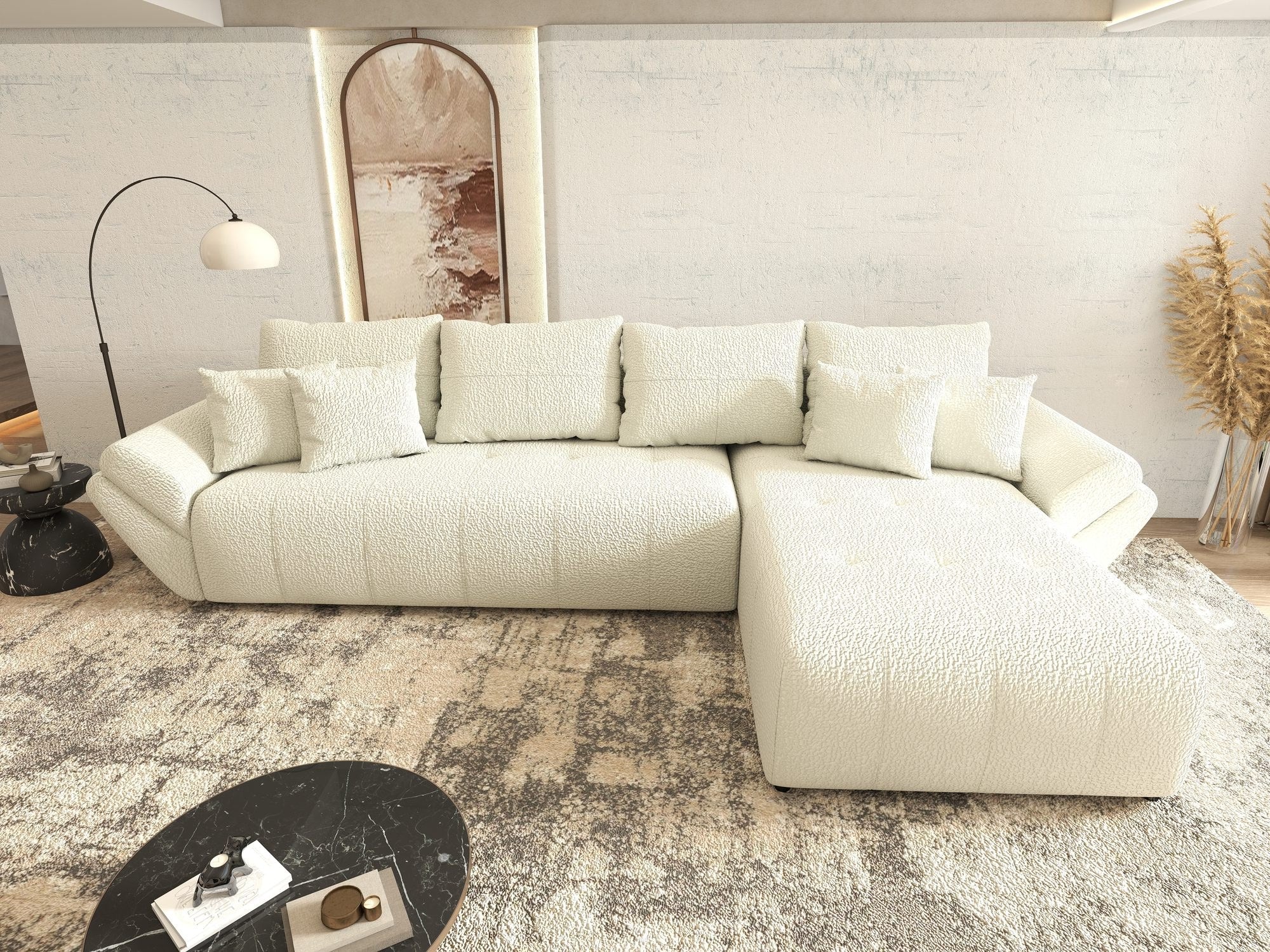 Colțar extensibil dumonde cu ladă de depozitare si sezut confortabil din spuma high-density, Berlin XL Jaguar Ivory 1 II 350x185 cm
