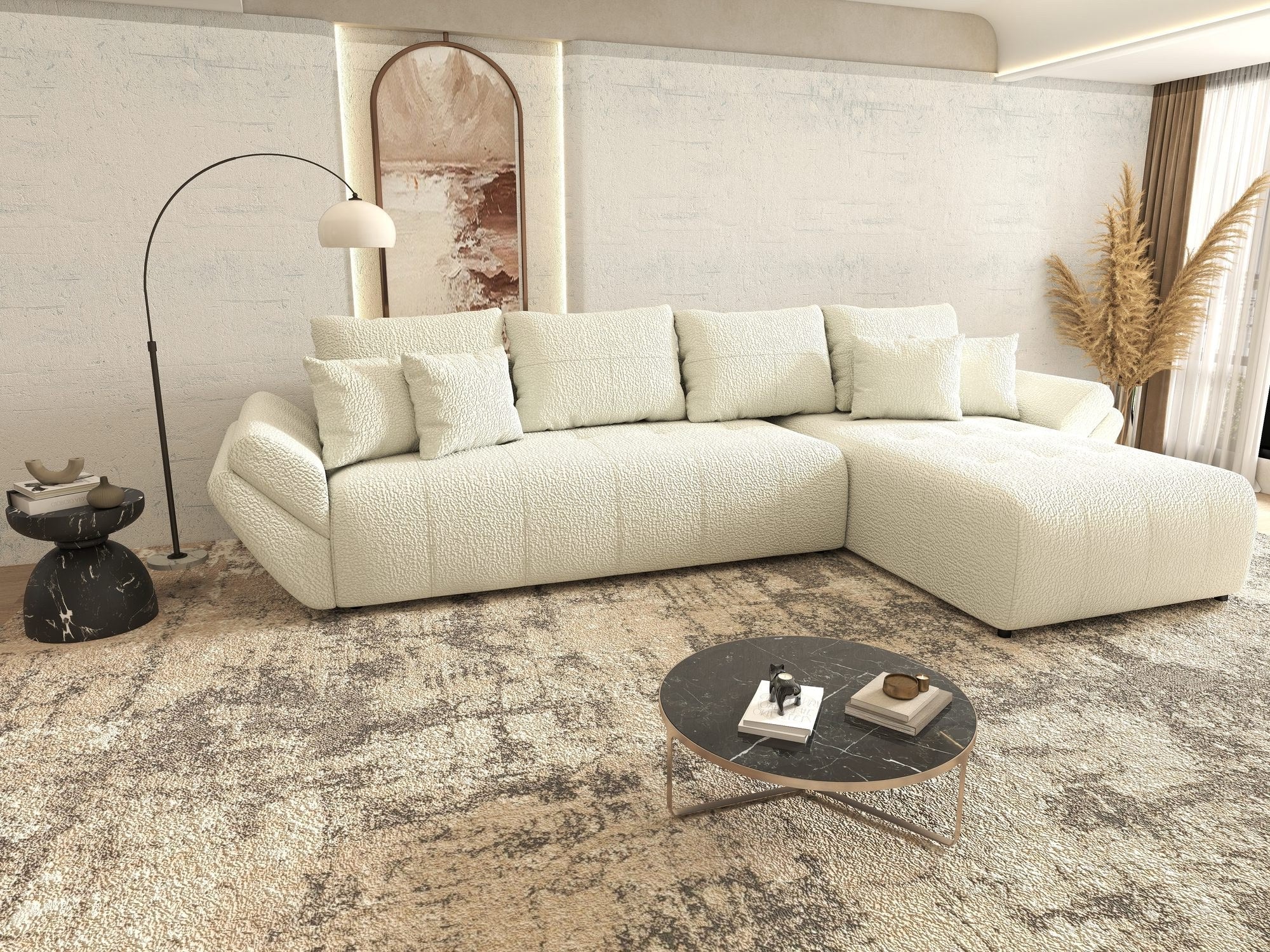 Colțar extensibil dumonde cu ladă de depozitare si sezut confortabil din spuma high-density, Berlin XL Jaguar Ivory 1 II 350x185 cm