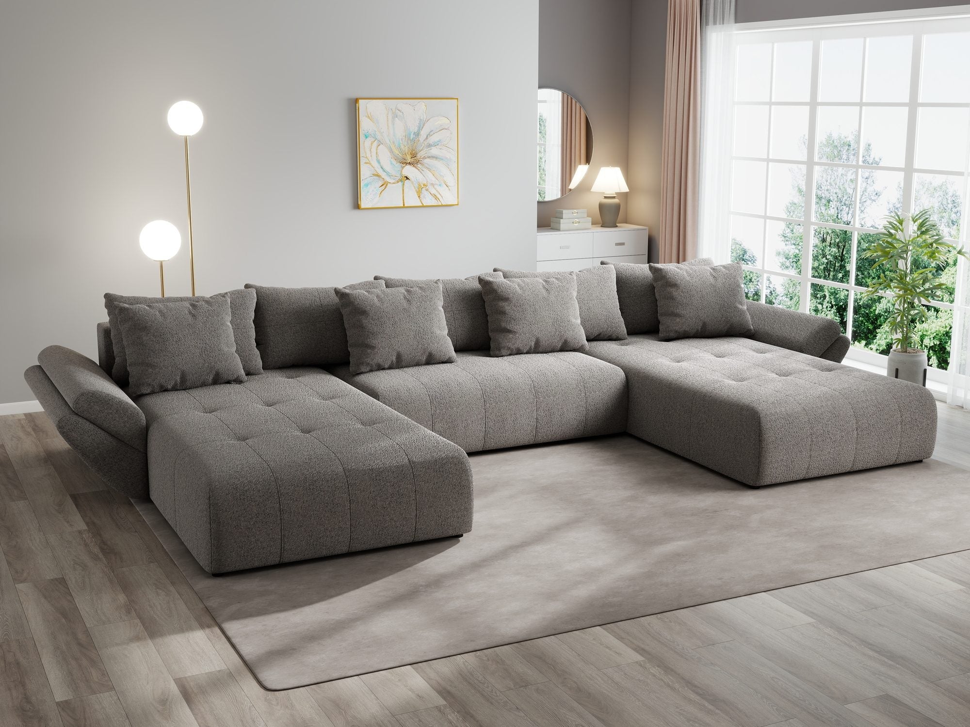 Colțar extensibil dumonde cu ladă de depozitare si sezut confortabil din spuma high-density, Berlin U Monte Gri 16 380x180 cm
