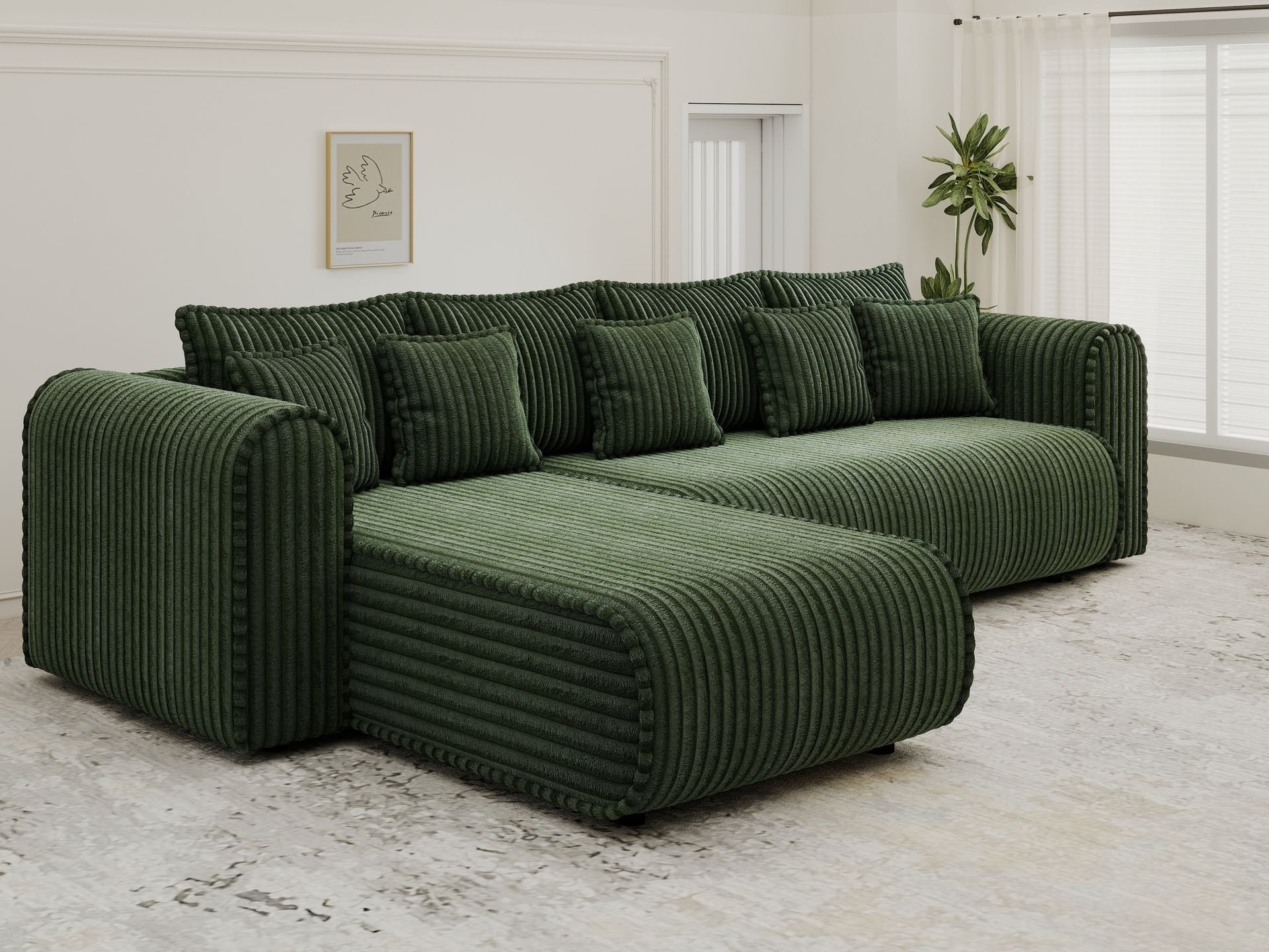Colțar extensibil dumonde cu ladă de depozitare si sezut confortabil din spuma high-density, Monaco XL Tilia Verde 340x185 cm