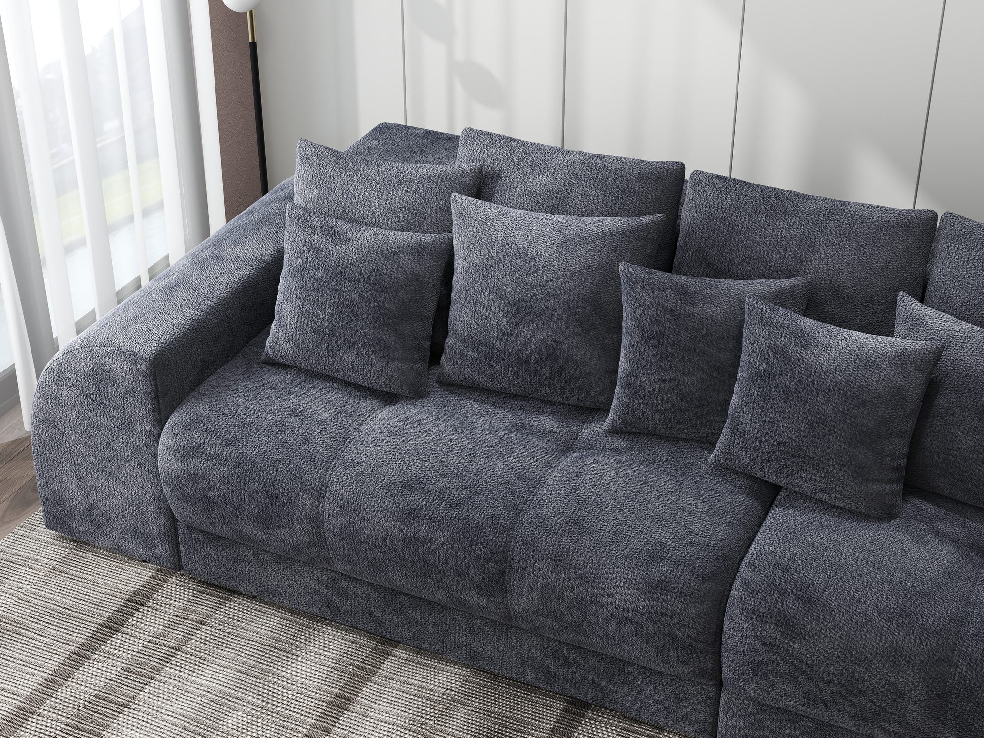 Canapea extensibilă dumonde cu 2 lăzi de depozitare si sezut confortabil din spuma high-density, Verona Vibe Gri Antracit 97 310x100 cm
