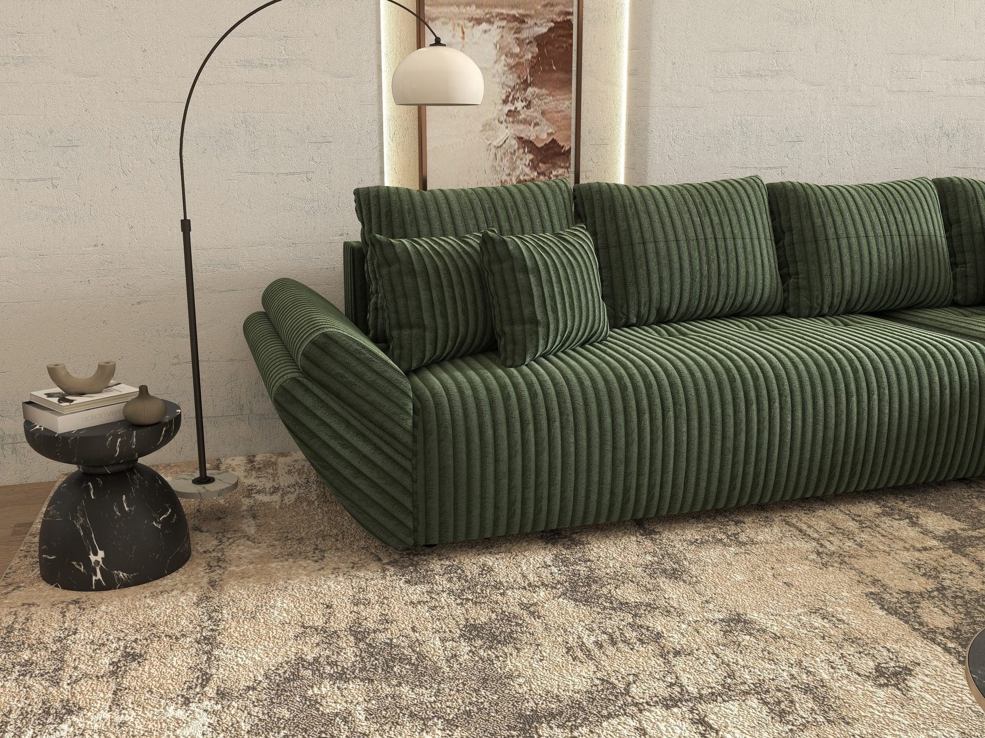 Colțar extensibil dumonde cu ladă de depozitare si sezut confortabil din spuma high-density, Berlin XL Tilia Verde 39 II 350x185 cm