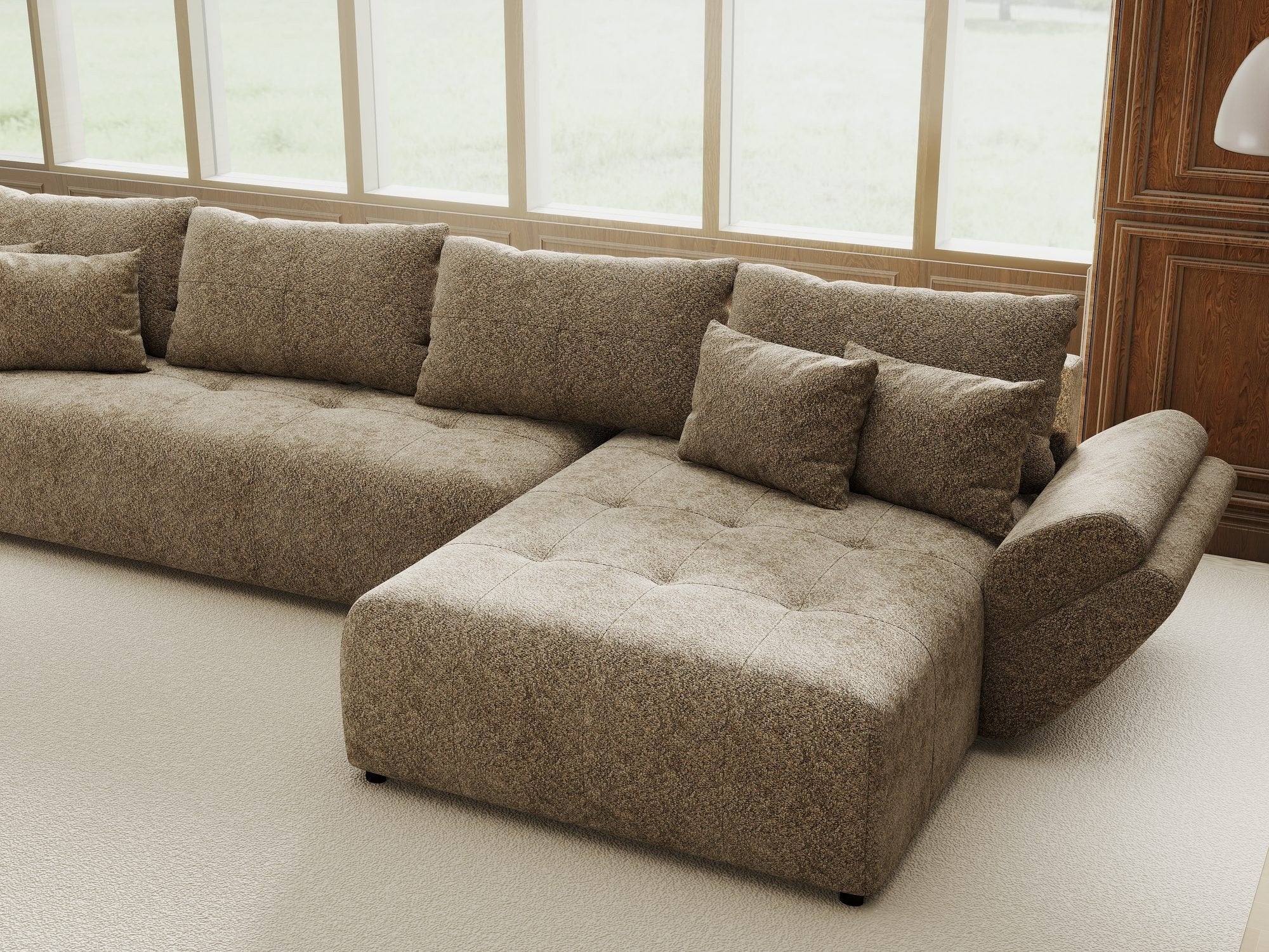 Colțar extensibil dumonde cu ladă de depozitare si sezut confortabil din spuma high-density, Berlin XL Arena Bej 4 II 350x185 cm