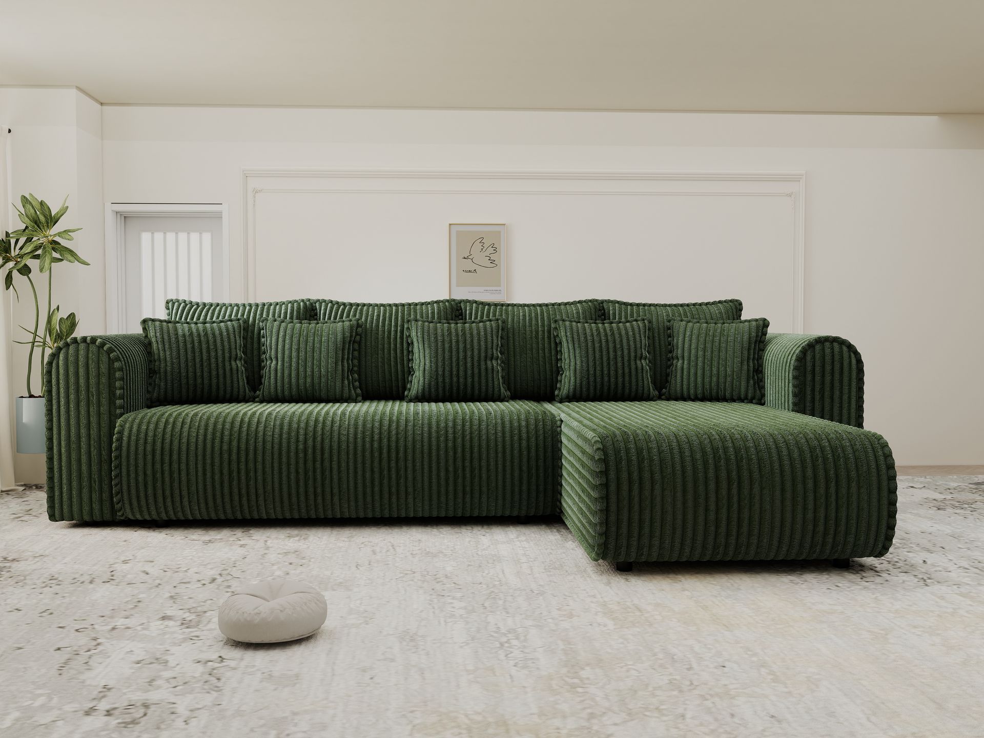 Colțar extensibil dumonde cu ladă de depozitare si sezut confortabil din spuma high-density, Monaco XL Tilia Verde II 340x185 cm