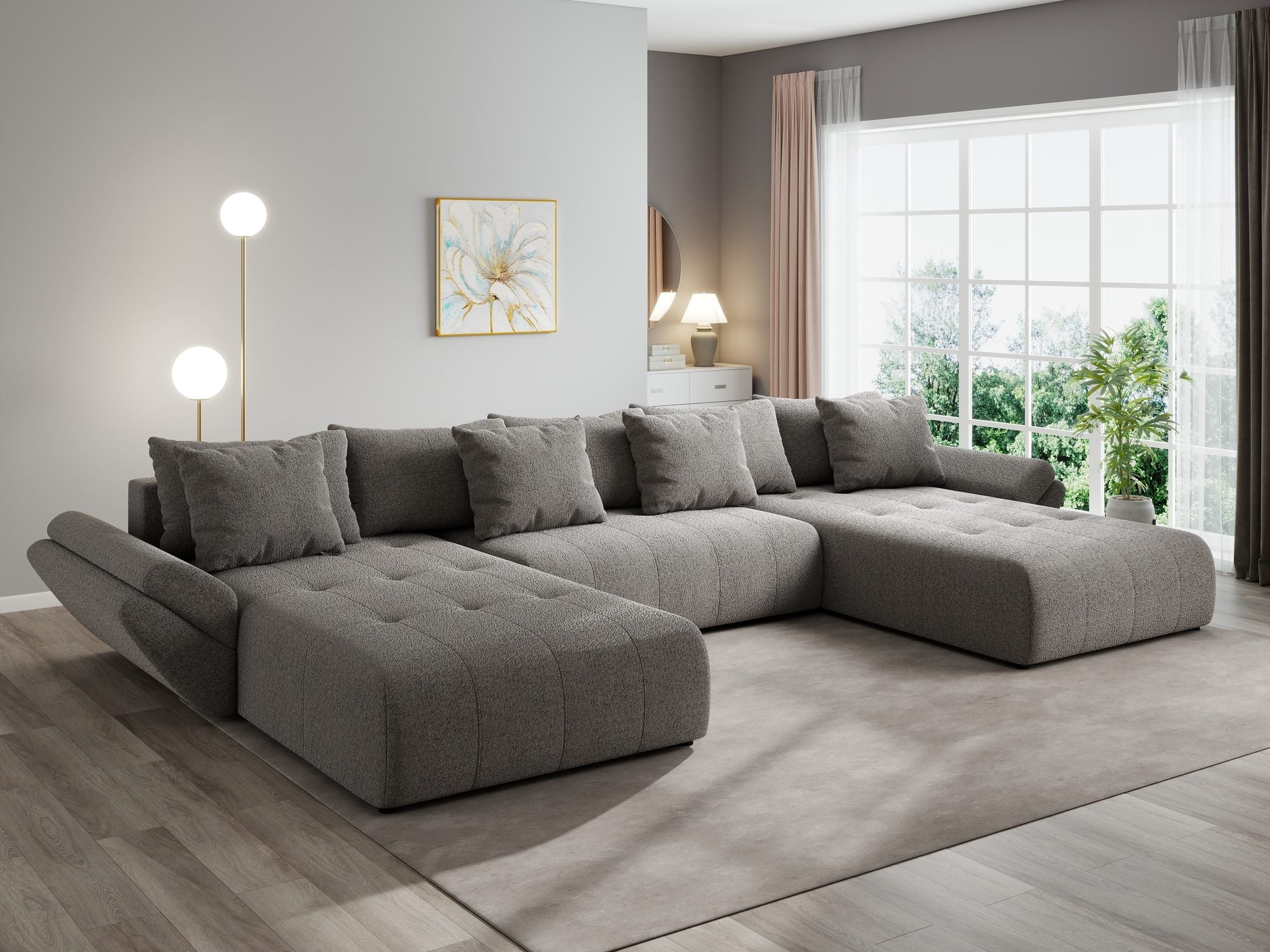 Colțar extensibil dumonde cu ladă de depozitare si sezut confortabil din spuma high-density, Berlin U Monte Gri 16 380x180 cm